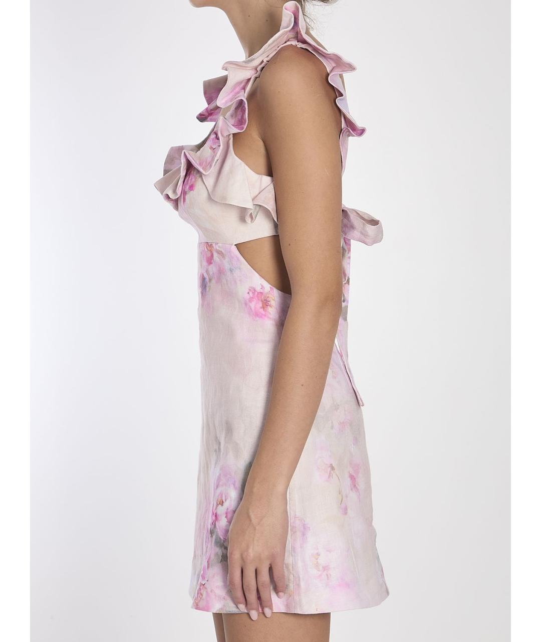 ZIMMERMANN Розовое льняное коктейльное платье, фото 4