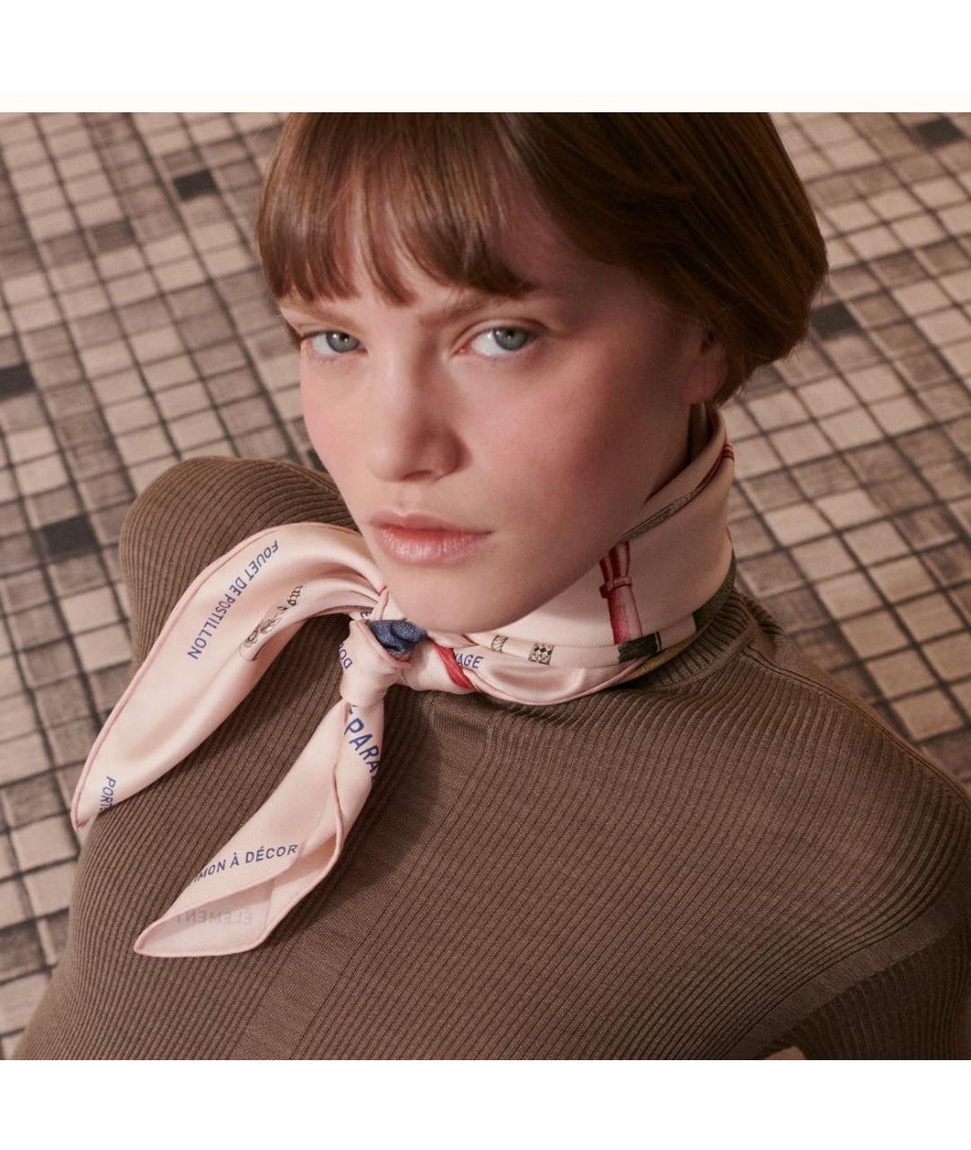 HERMES Розовый шелковый платок, фото 4