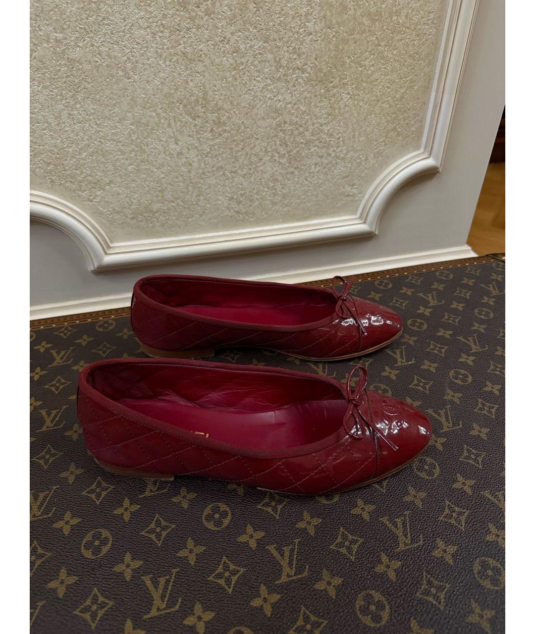 CHANEL Бордовые кожаные балетки, фото 5