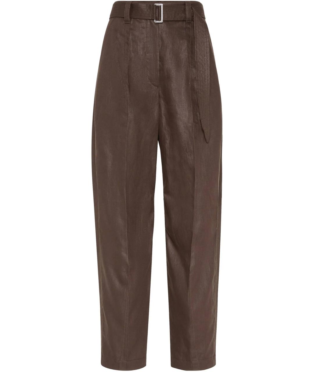 BRUNELLO CUCINELLI Коричневые льняные прямые брюки, фото 1