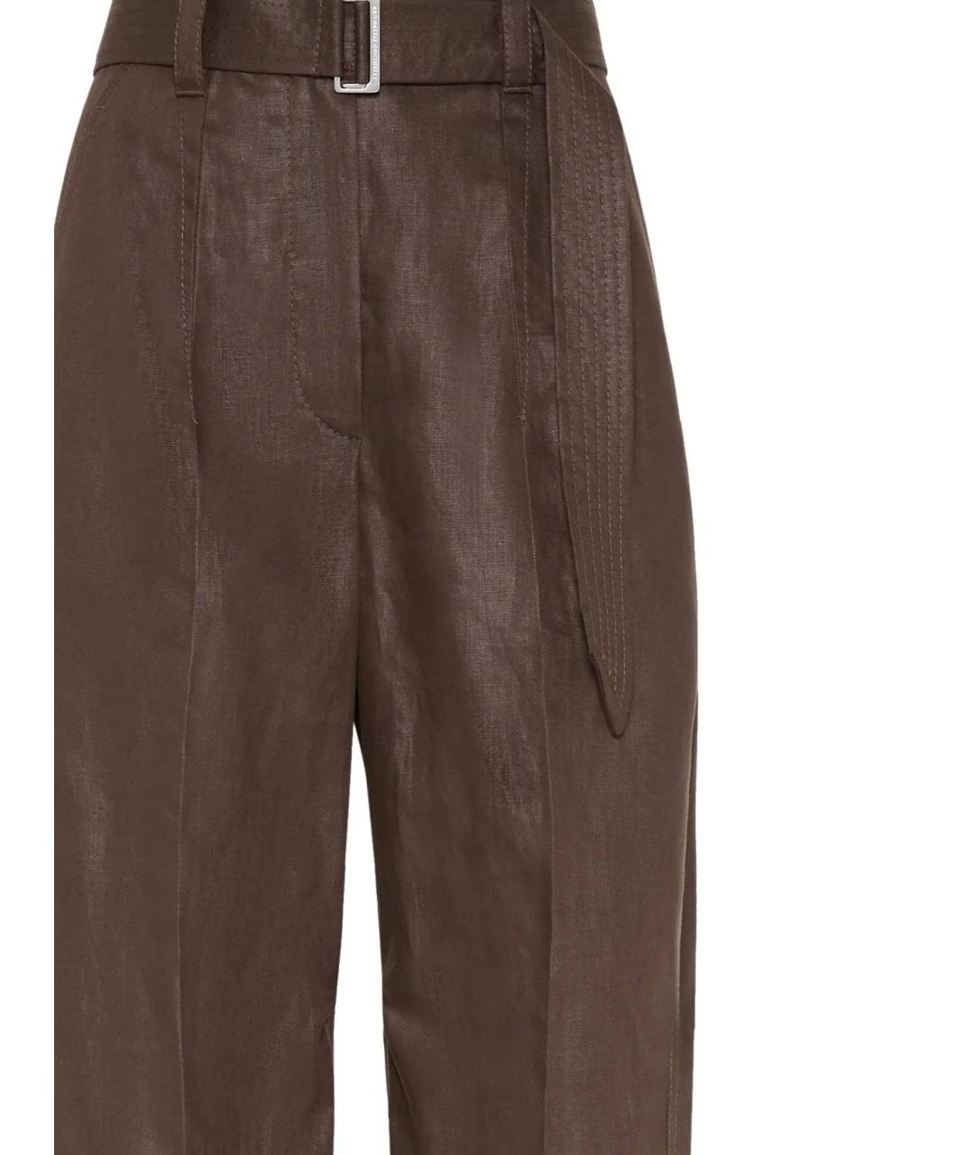 BRUNELLO CUCINELLI Коричневые льняные прямые брюки, фото 2