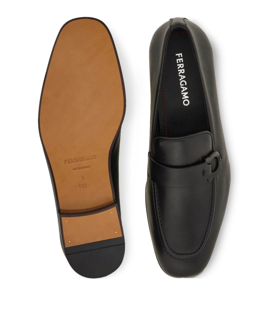 FERRAGAMO Черные кожаные лоферы, фото 4