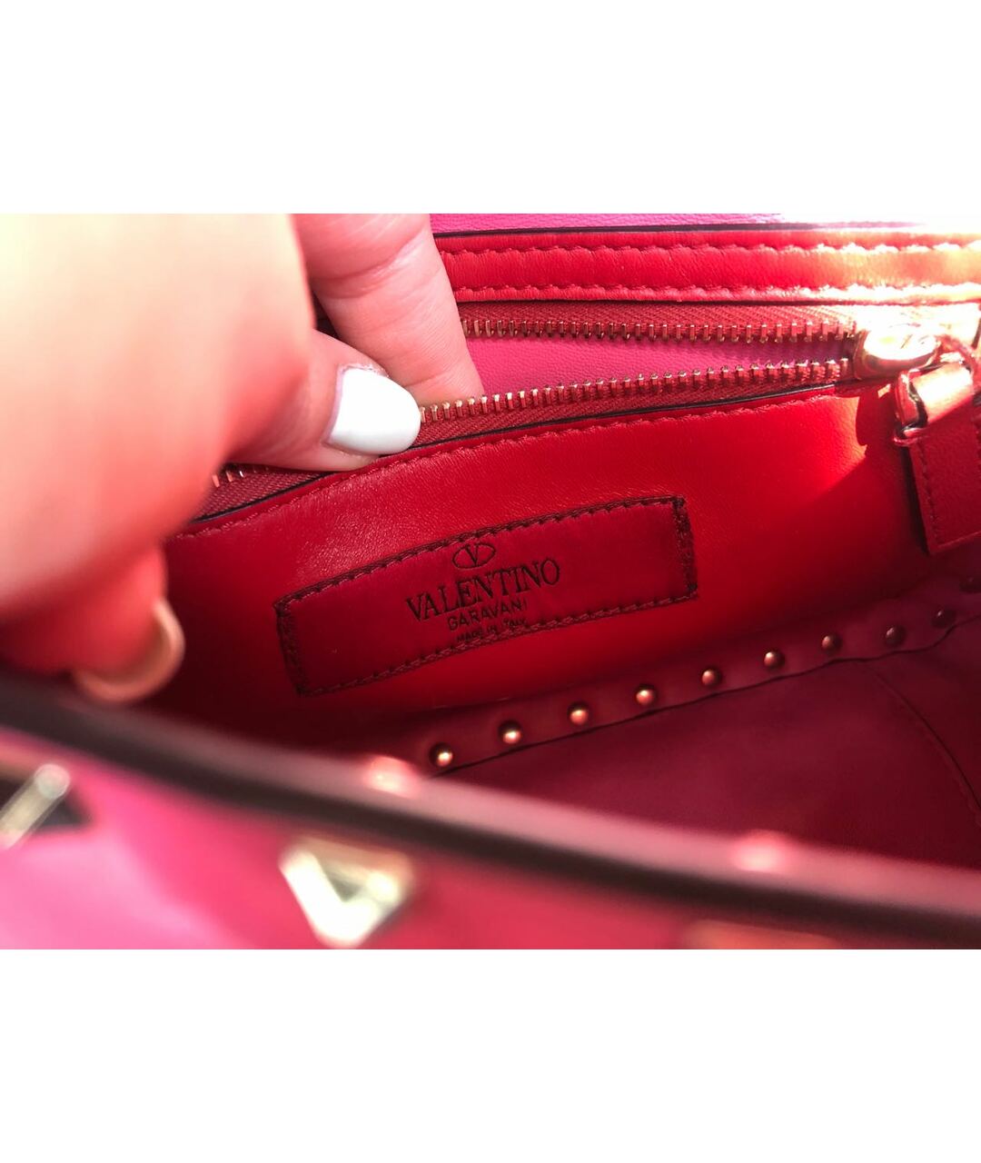 VALENTINO Фуксия кожаная сумка тоут, фото 7