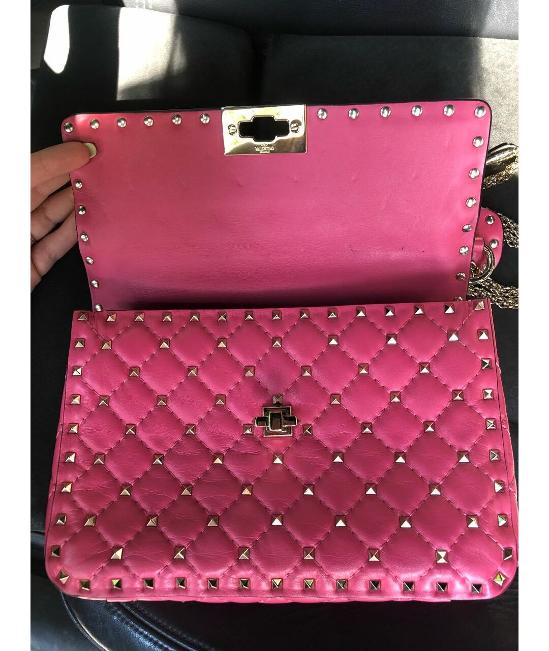VALENTINO Фуксия кожаная сумка тоут, фото 4