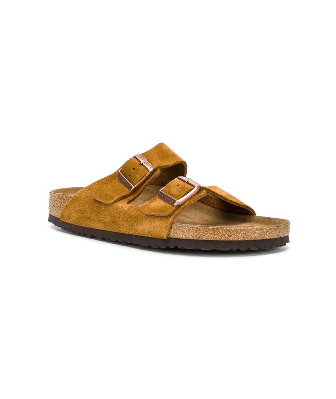 BIRKENSTOCK Горчичные нубуковые шлепанцы, фото 2