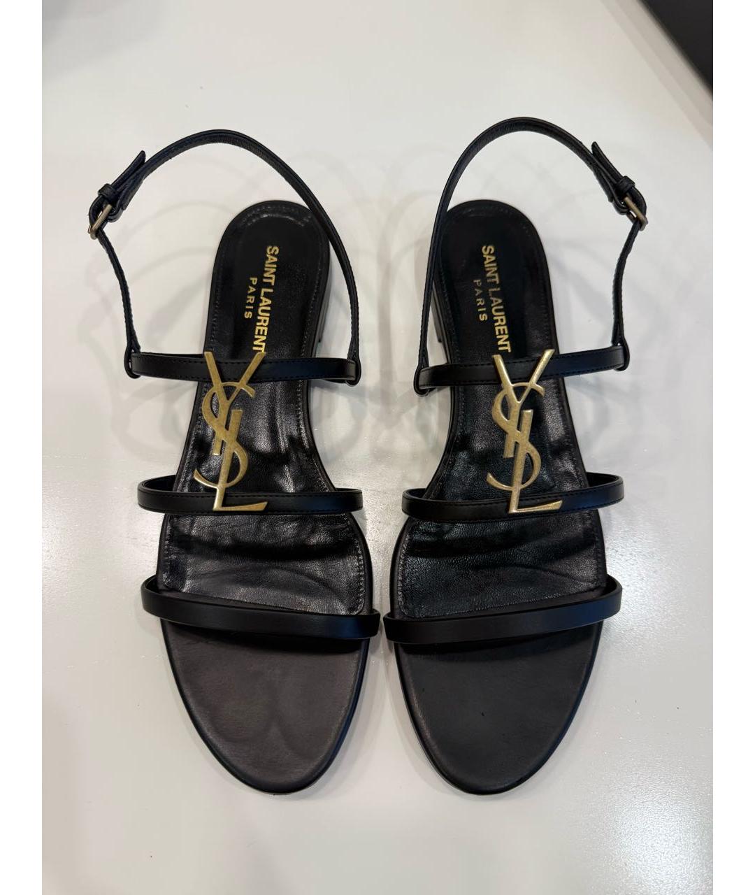 SAINT LAURENT Черные кожаные сандалии, фото 4