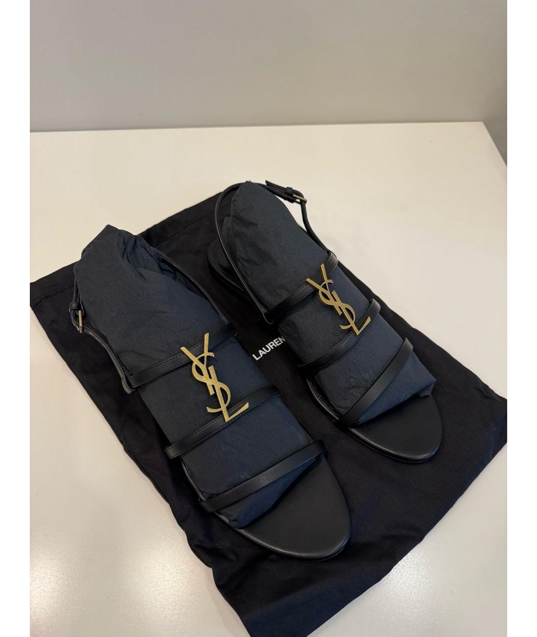SAINT LAURENT Черные кожаные сандалии, фото 7