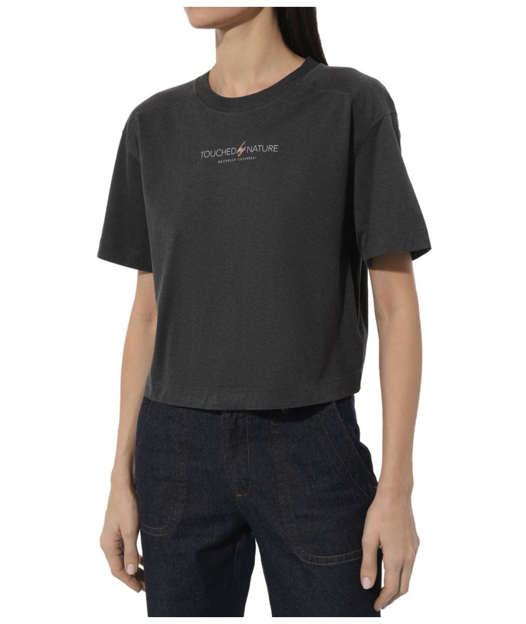 BRUNELLO CUCINELLI Черная хлопковая футболка, фото 2