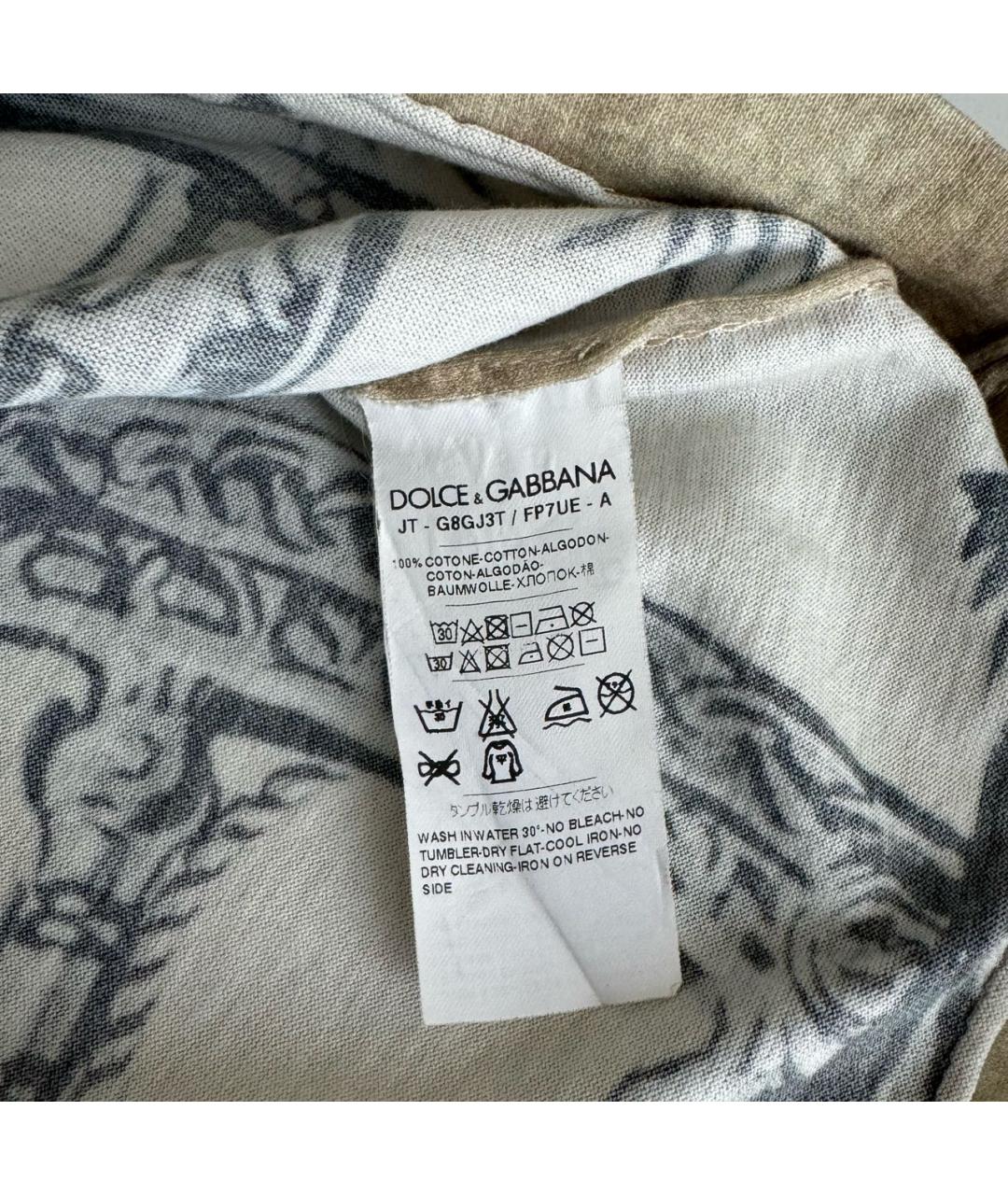 DOLCE&GABBANA Бежевая хлопковая футболка, фото 5