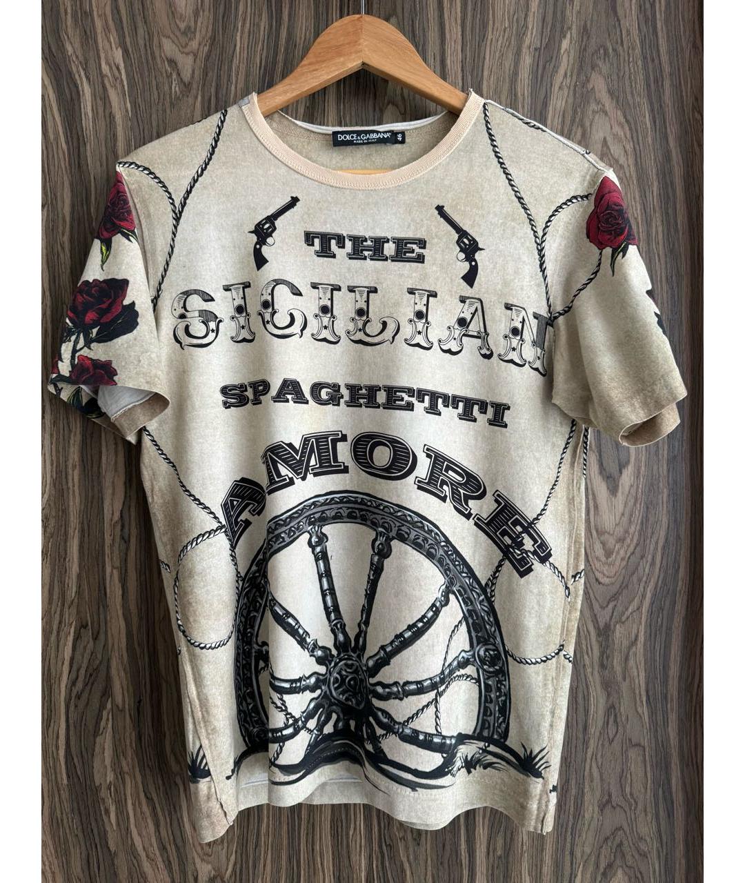 DOLCE&GABBANA Бежевая хлопковая футболка, фото 4