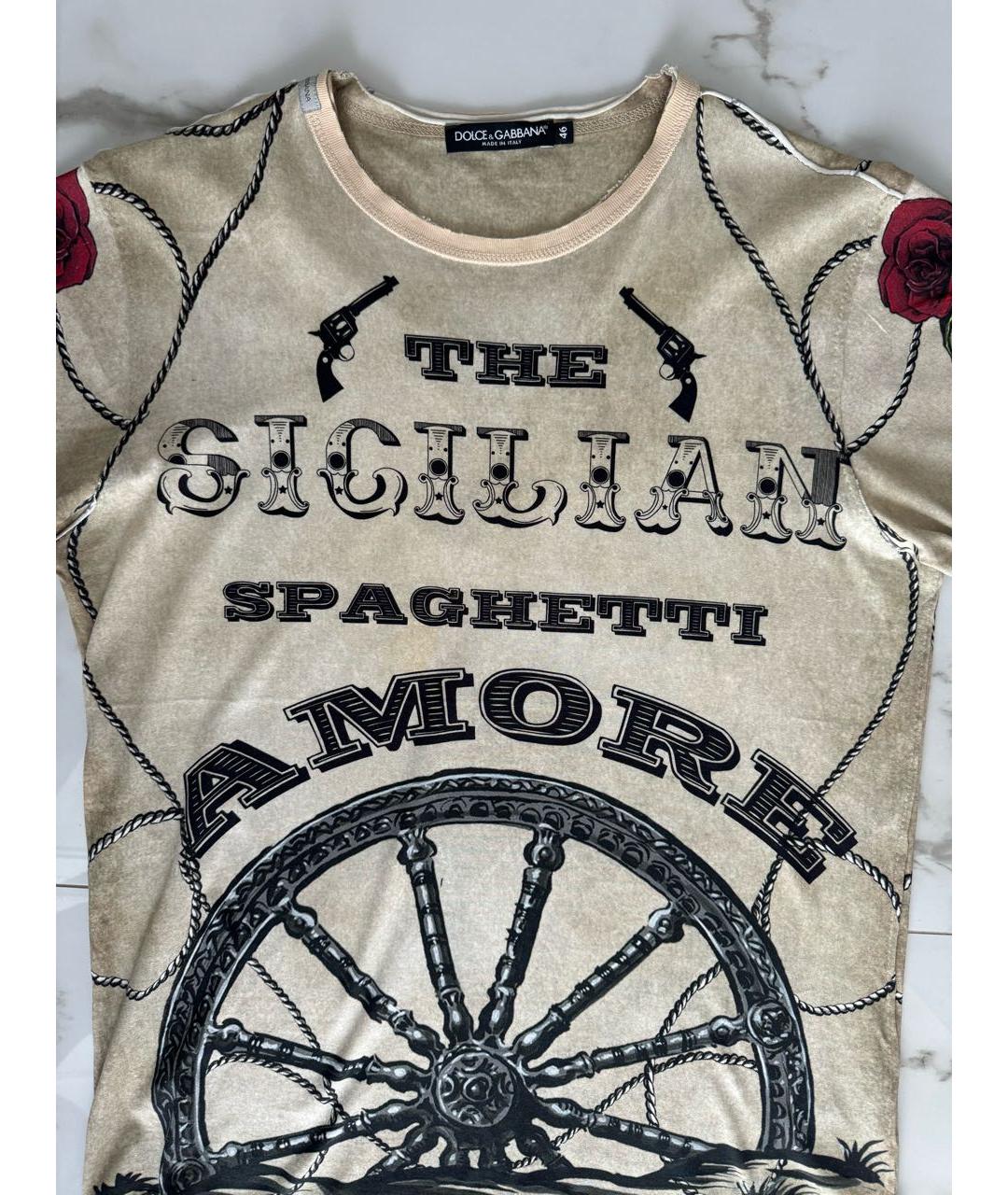 DOLCE&GABBANA Бежевая хлопковая футболка, фото 3