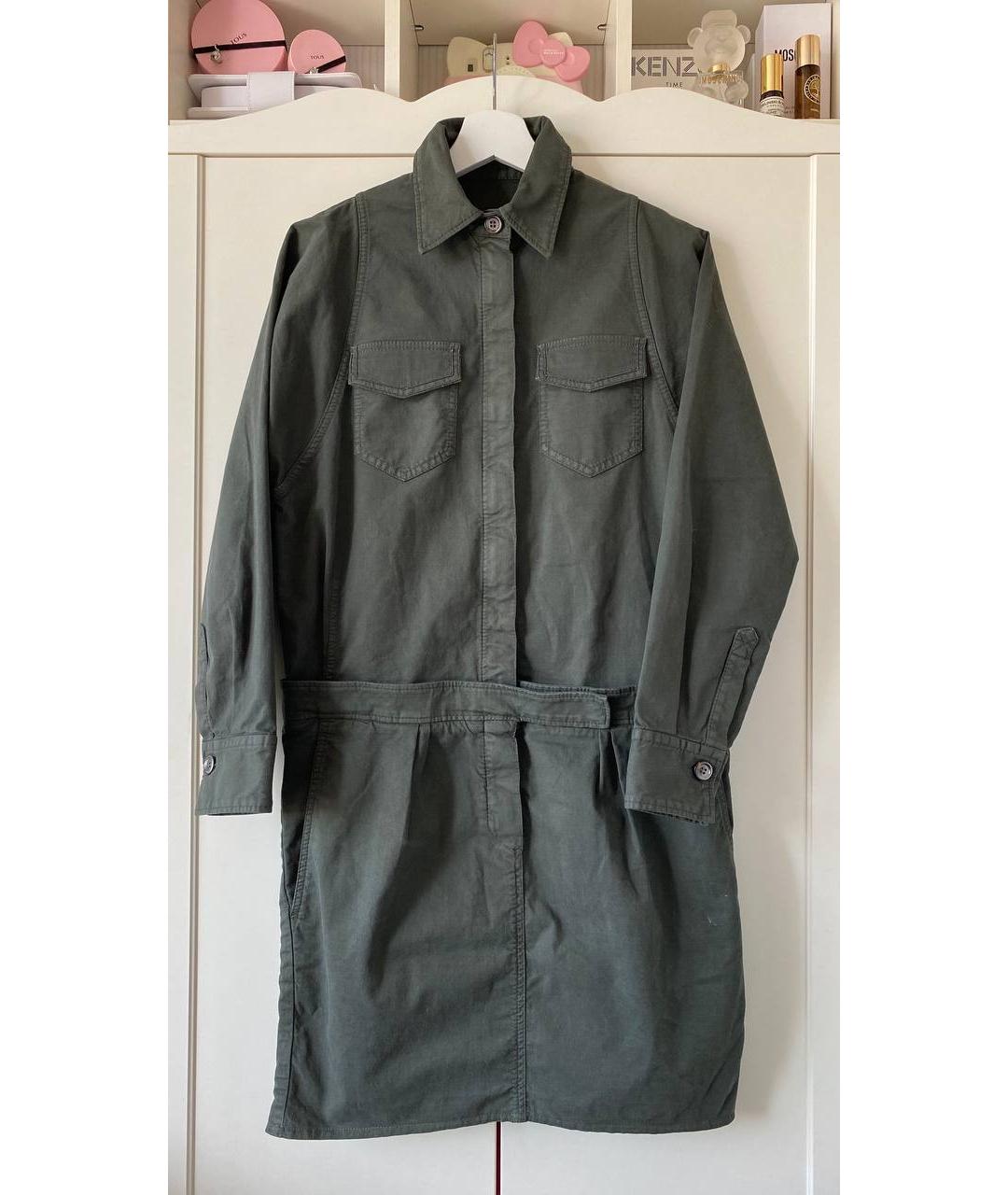 BRUNELLO CUCINELLI Хаки хлопко-эластановое повседневное платье, фото 7