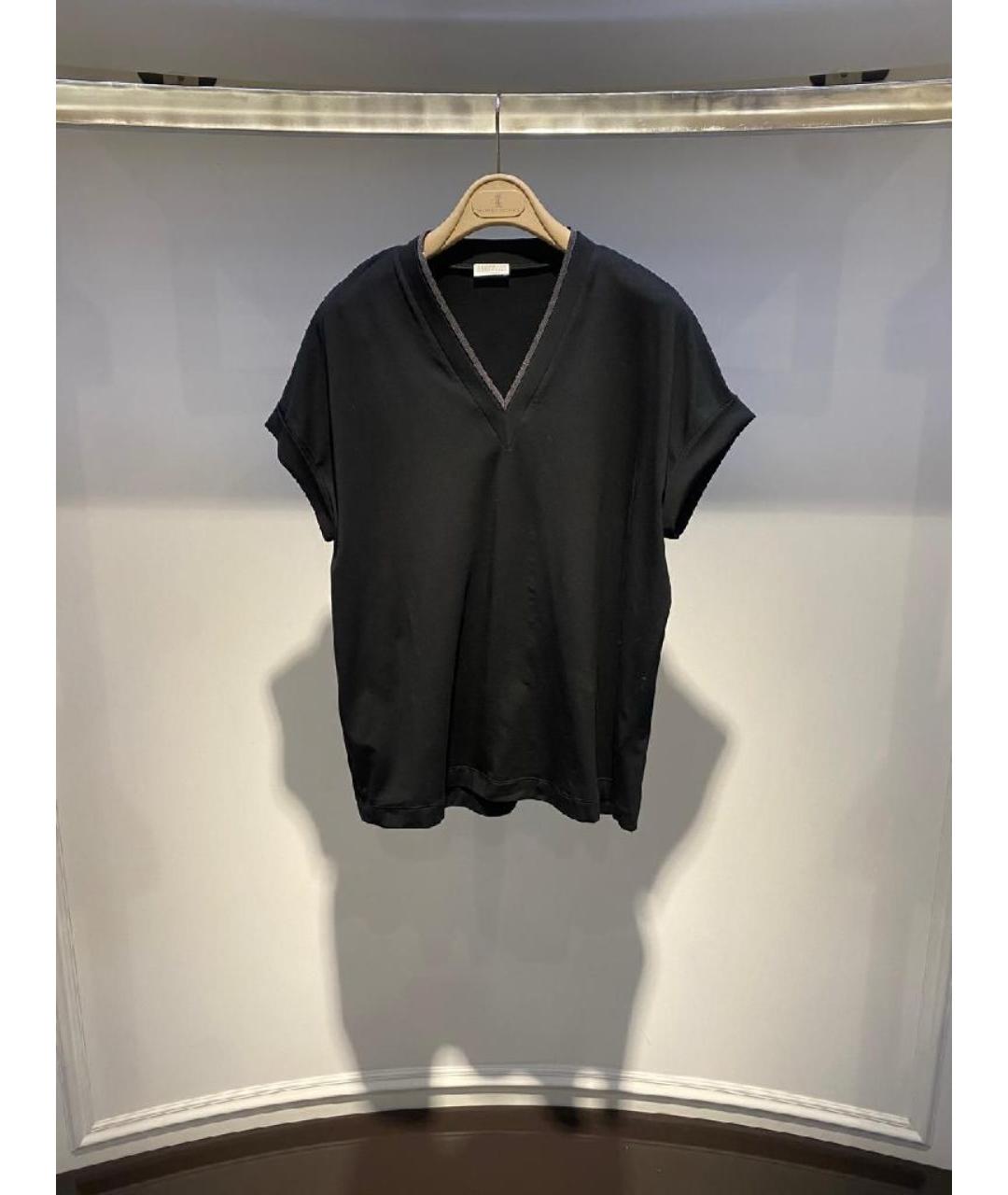 BRUNELLO CUCINELLI Черная хлопко-эластановая футболка, фото 2