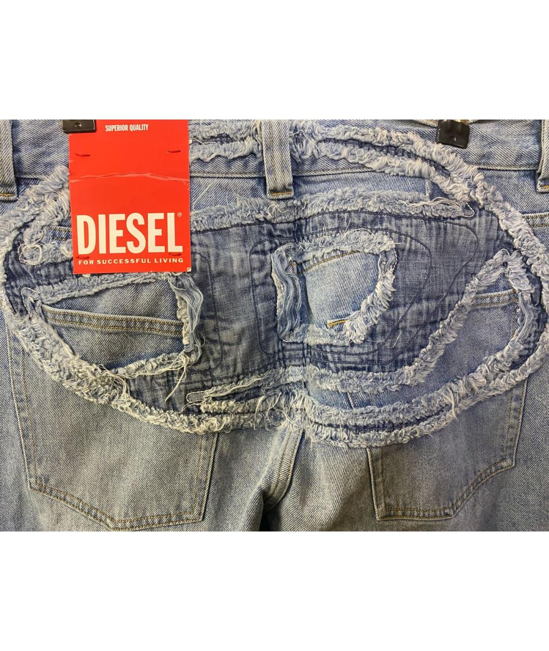 DIESEL Голубые хлопковые прямые джинсы, фото 3
