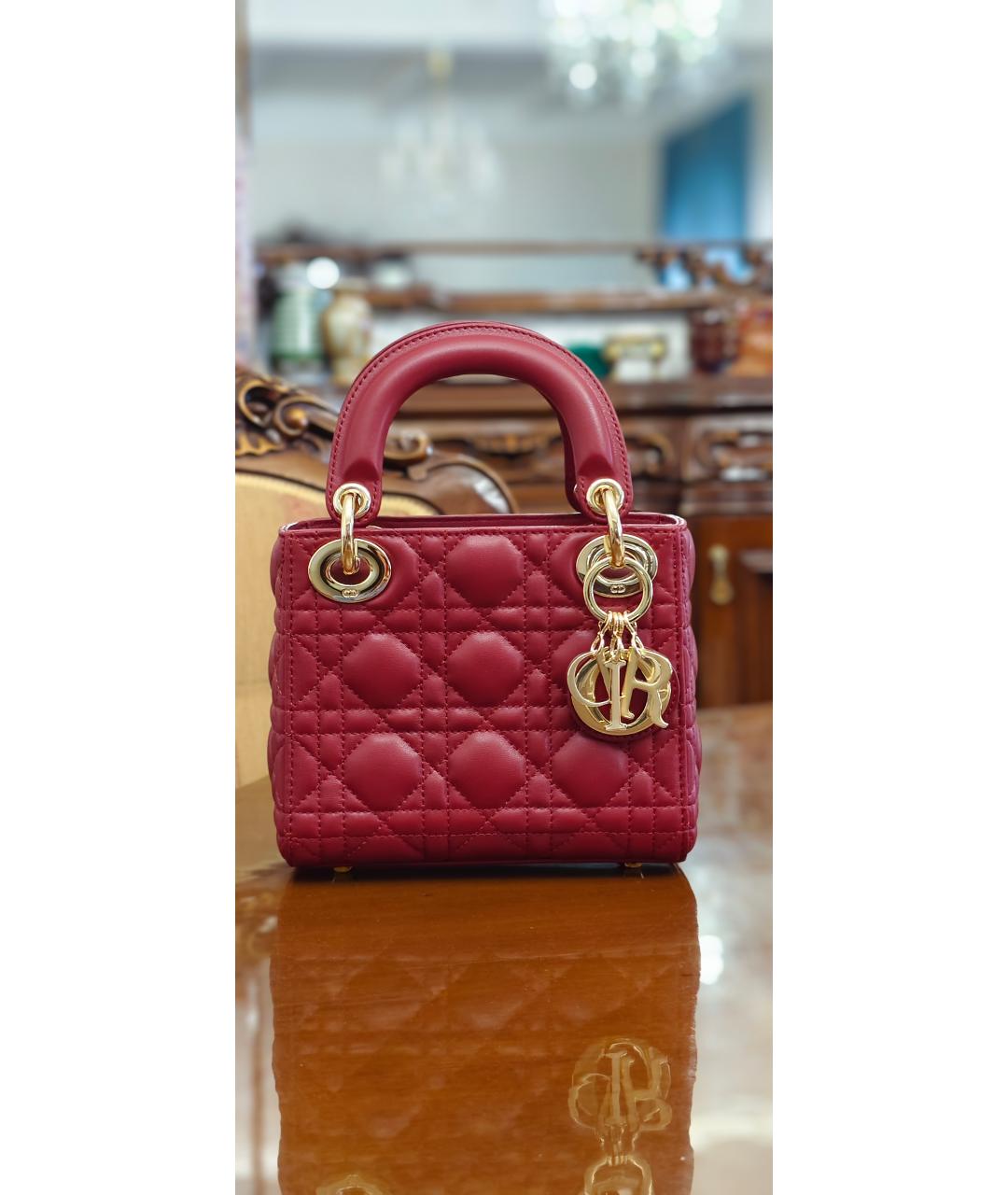 CHRISTIAN DIOR Красная кожаная сумка с короткими ручками, фото 9