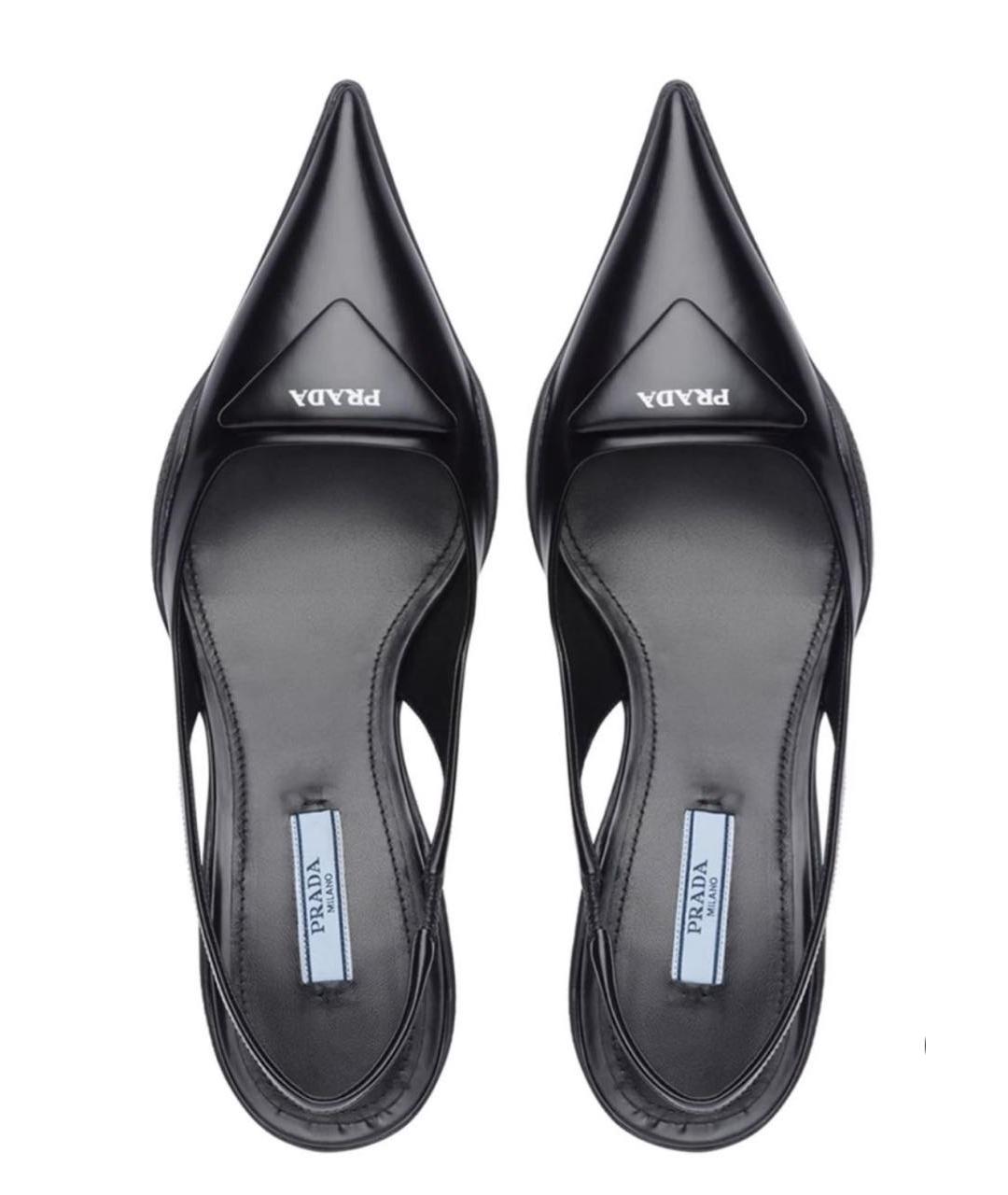 PRADA Черные кожаные лодочки на низком каблуке, фото 5