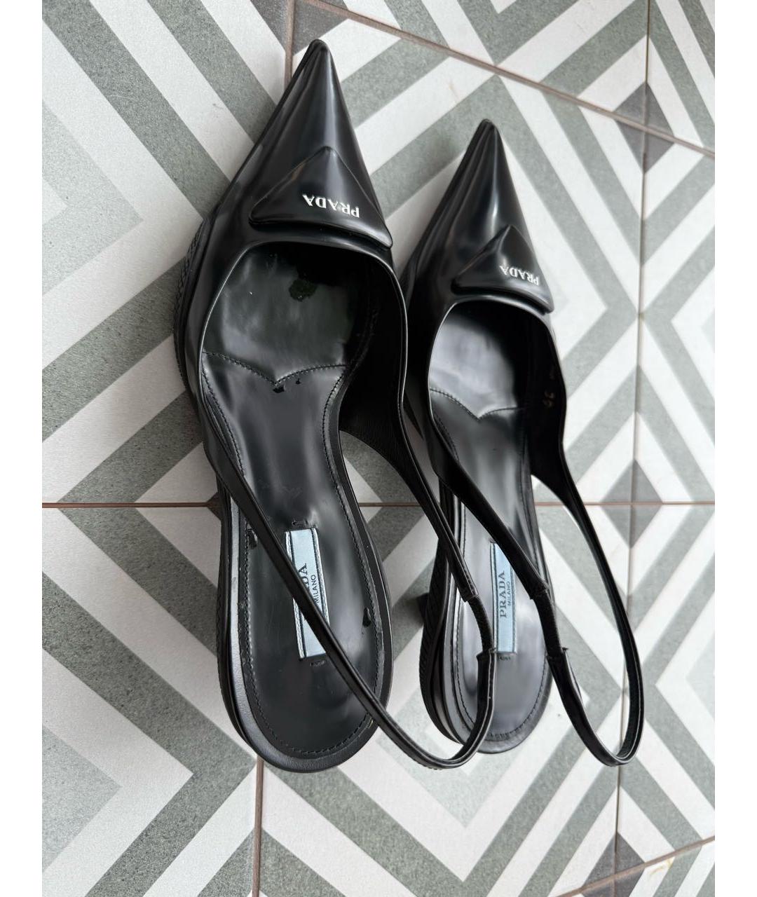 PRADA Черные кожаные лодочки на низком каблуке, фото 3