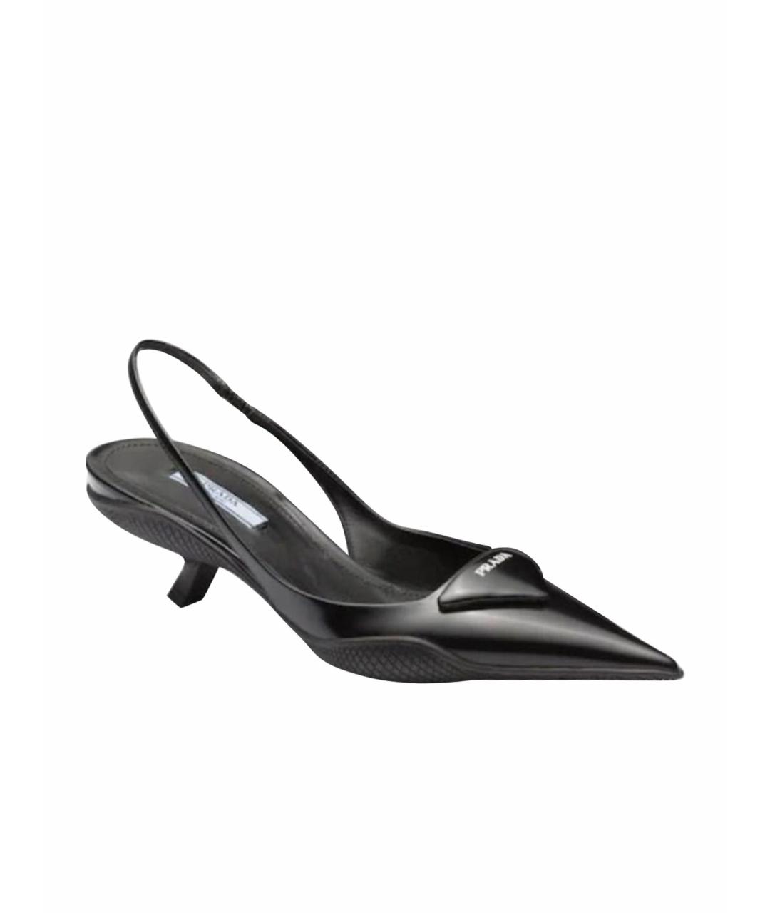 PRADA Черные кожаные лодочки на низком каблуке, фото 1