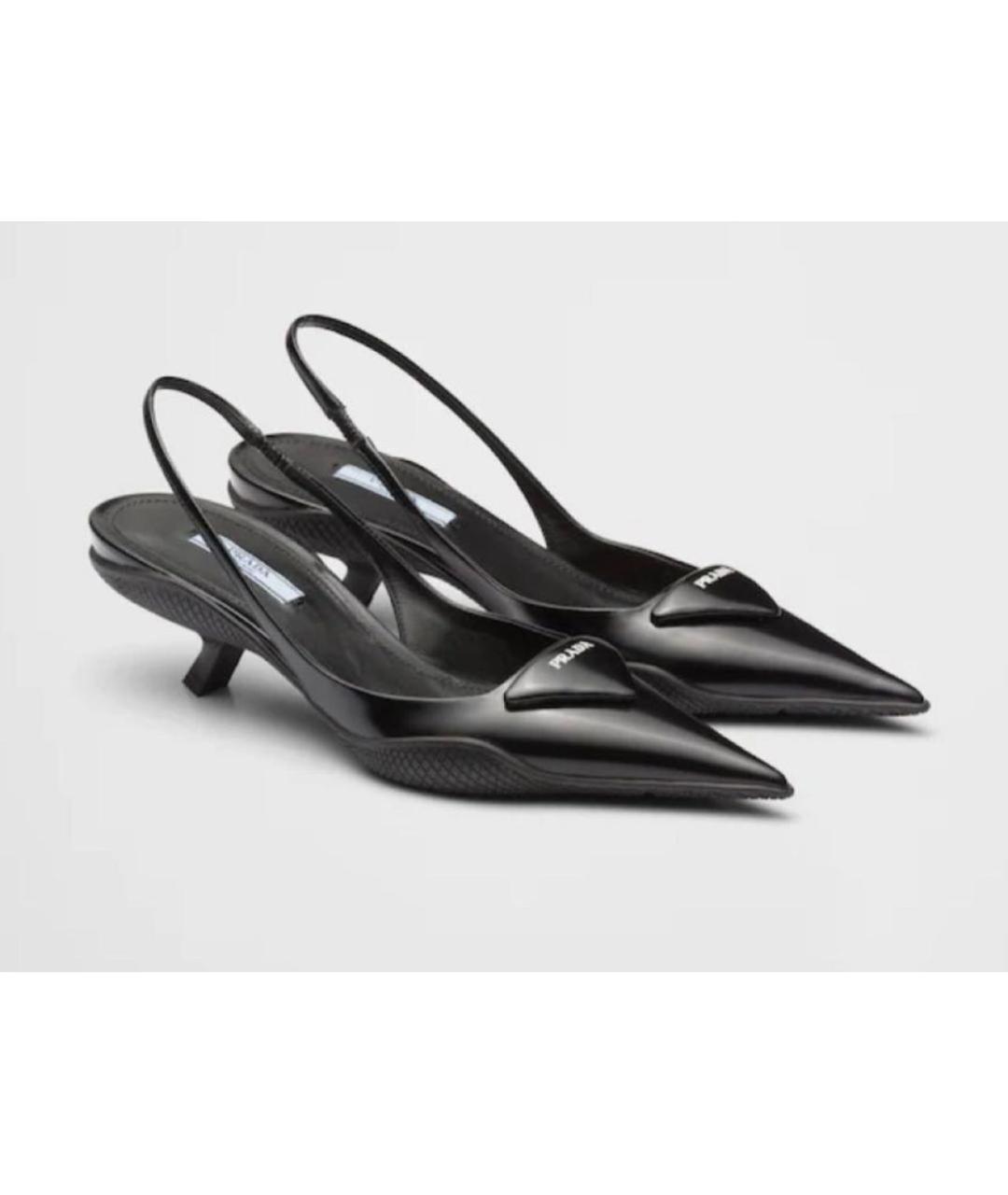 PRADA Черные кожаные лодочки на низком каблуке, фото 7