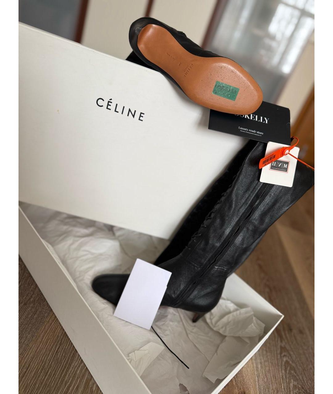 CELINE Черные кожаные ботфорты, фото 6