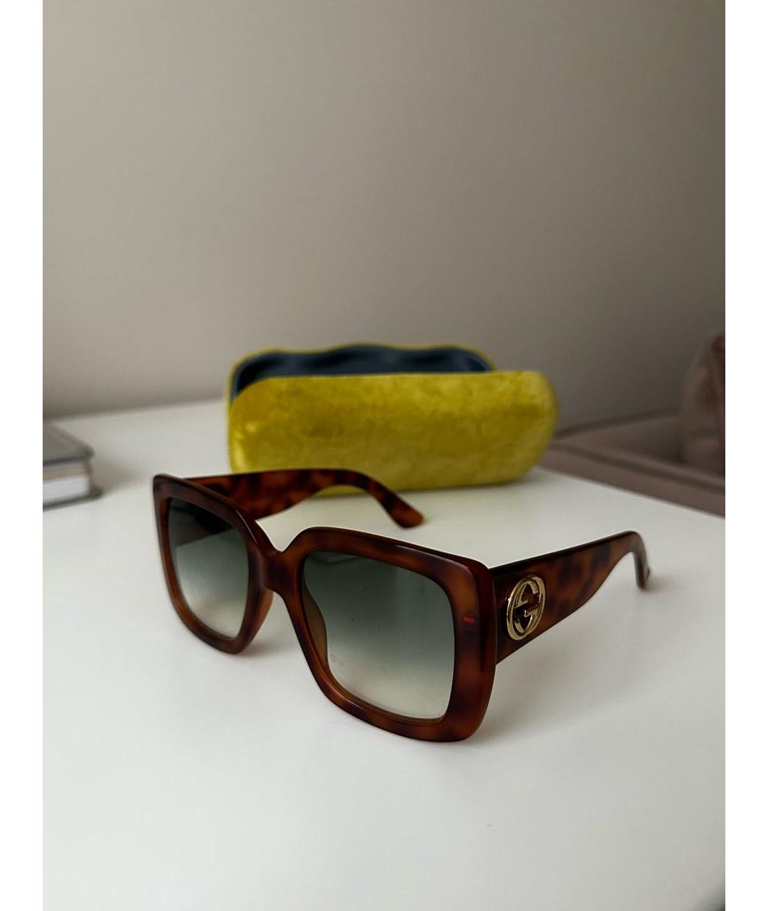 GUCCI Коричневые пластиковые солнцезащитные очки, фото 3