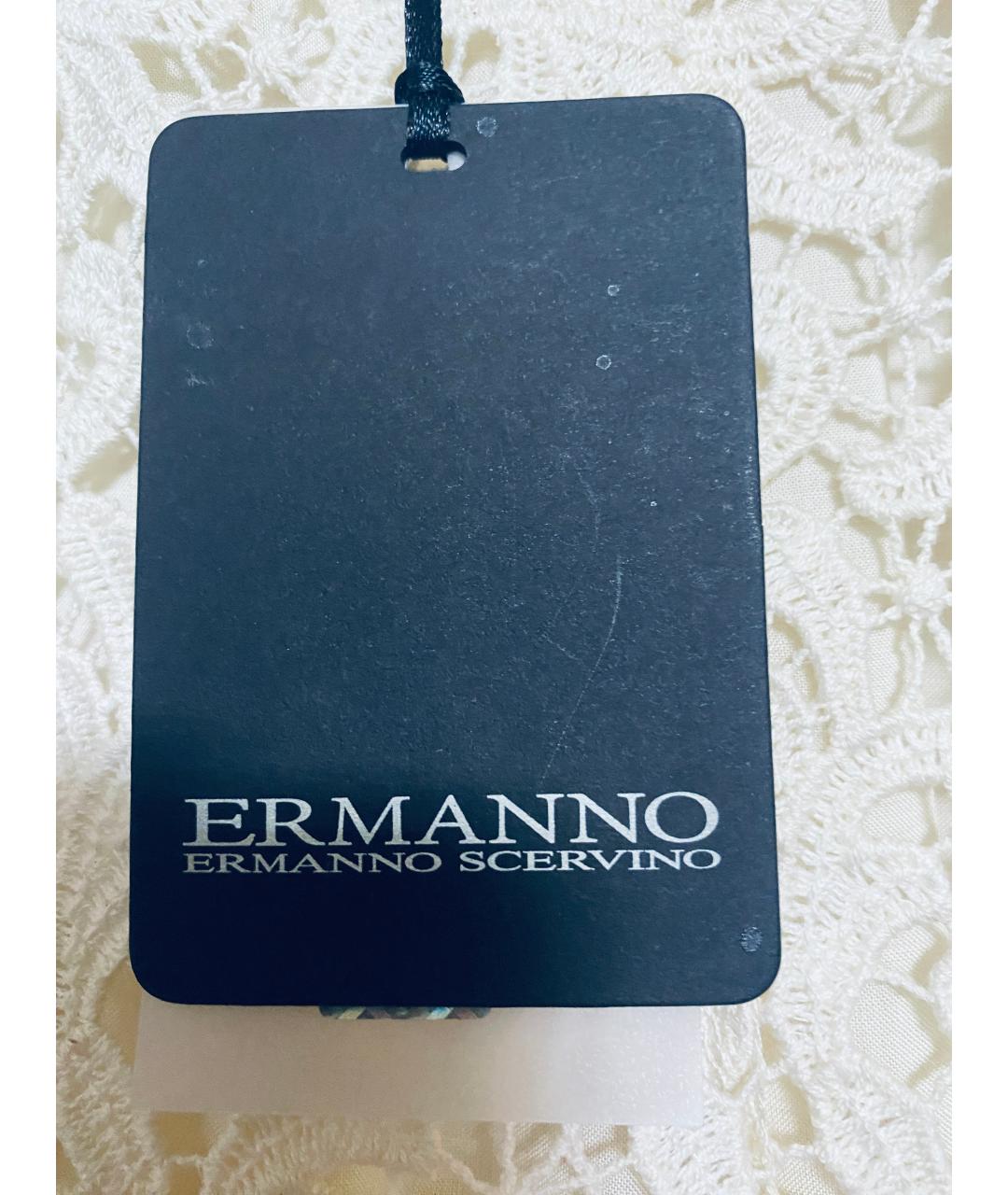 ERMANNO SCERVINO Бежевые хлопко-эластановые прямые брюки, фото 7