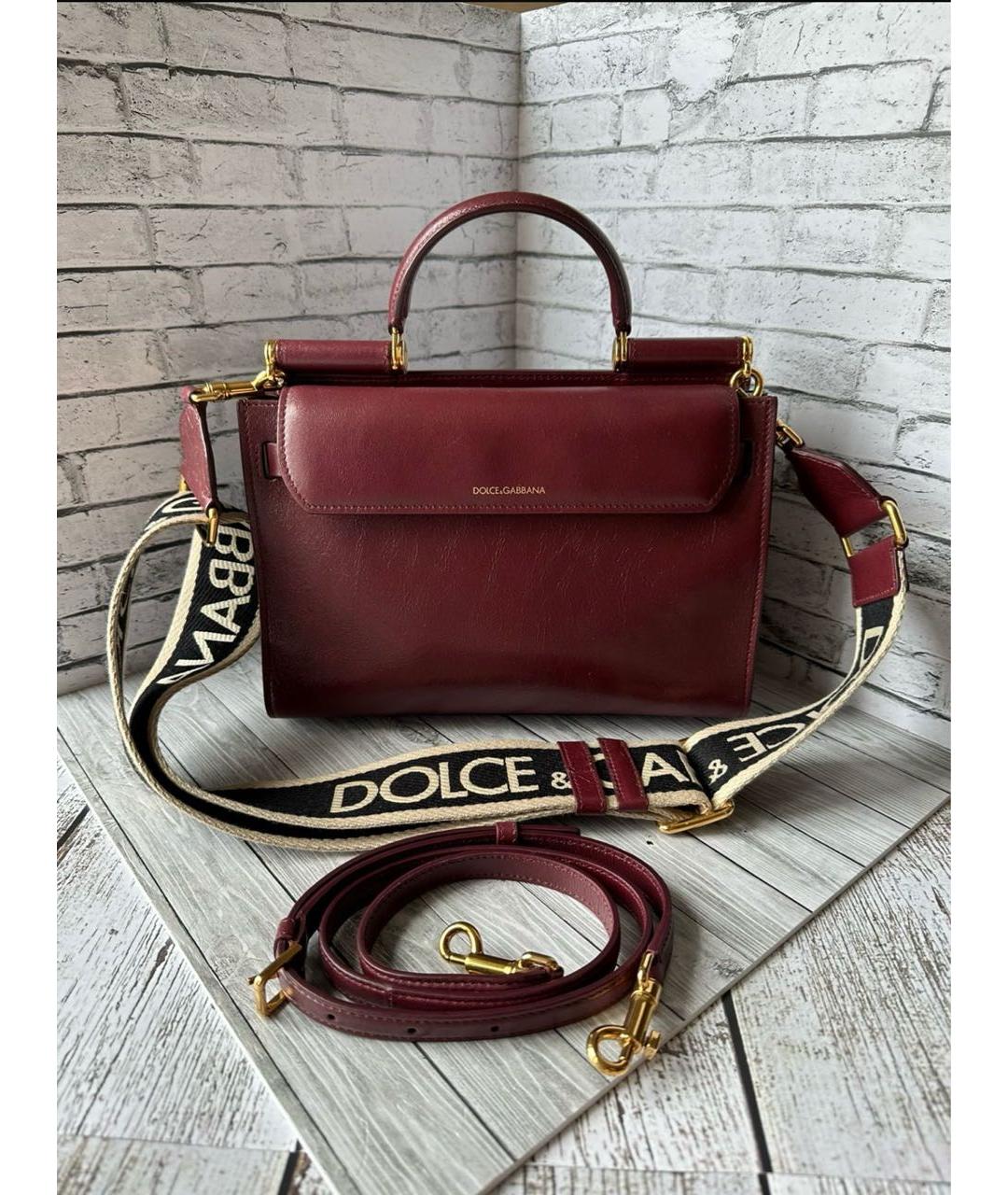 DOLCE&GABBANA Бордовая кожаная сумка с короткими ручками, фото 9