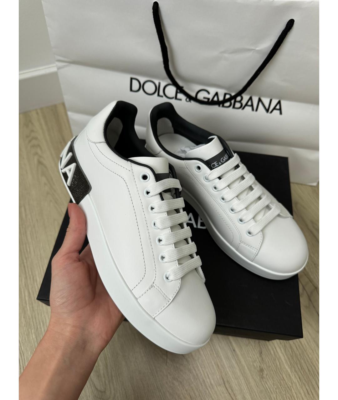 DOLCE&GABBANA Белые кожаные кроссовки, фото 2