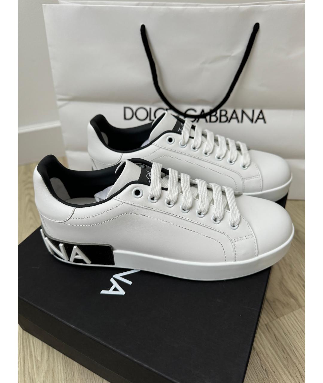 DOLCE&GABBANA Белые кожаные кроссовки, фото 5