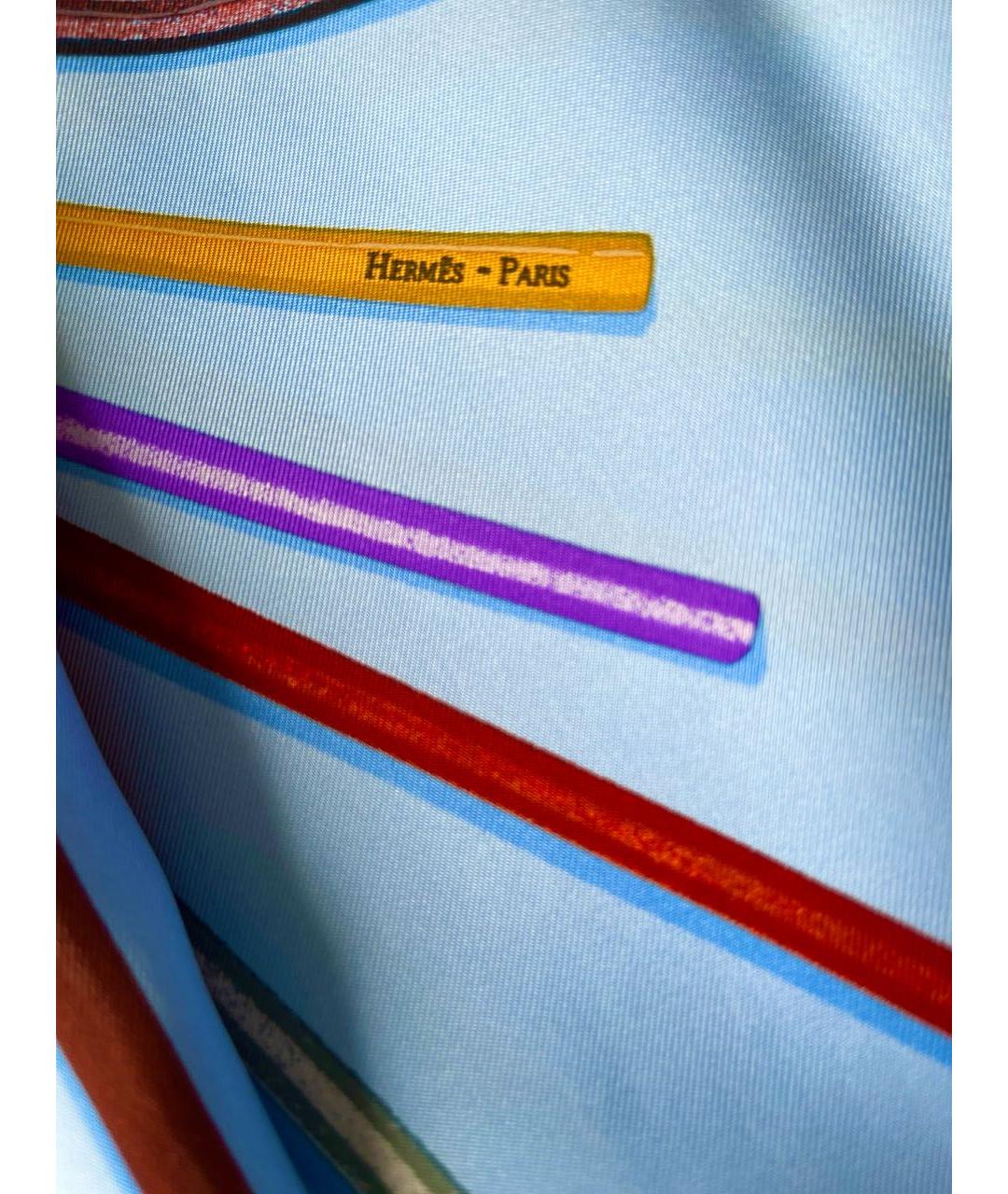 HERMES Голубой шелковый платок, фото 8