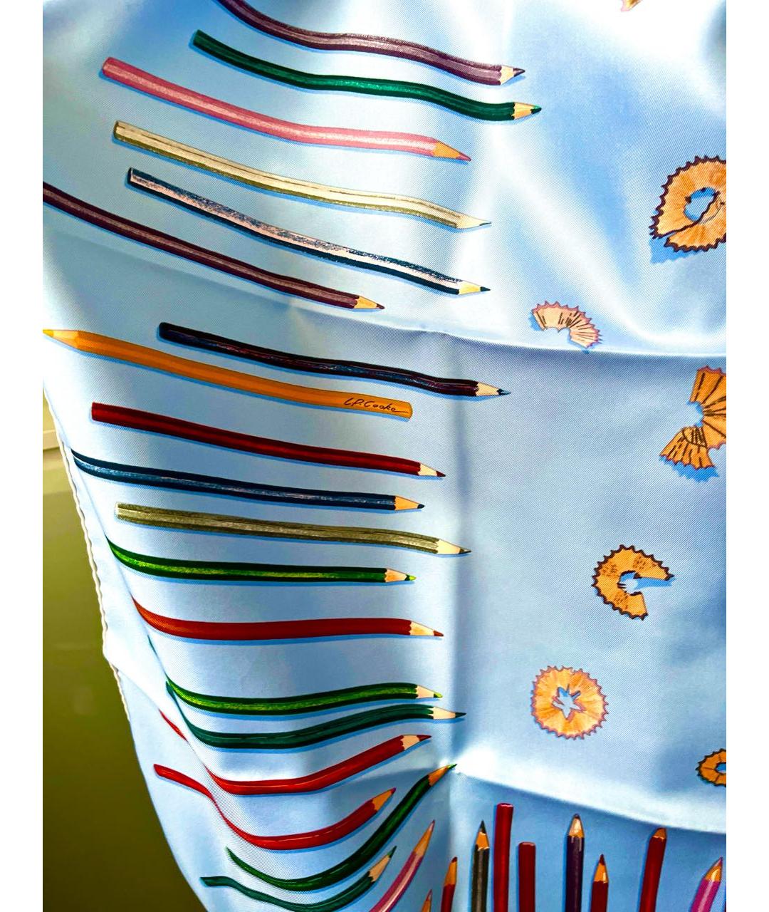 HERMES Голубой шелковый платок, фото 7