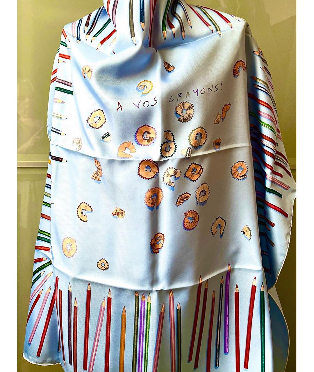 HERMES Голубой шелковый платок, фото 2