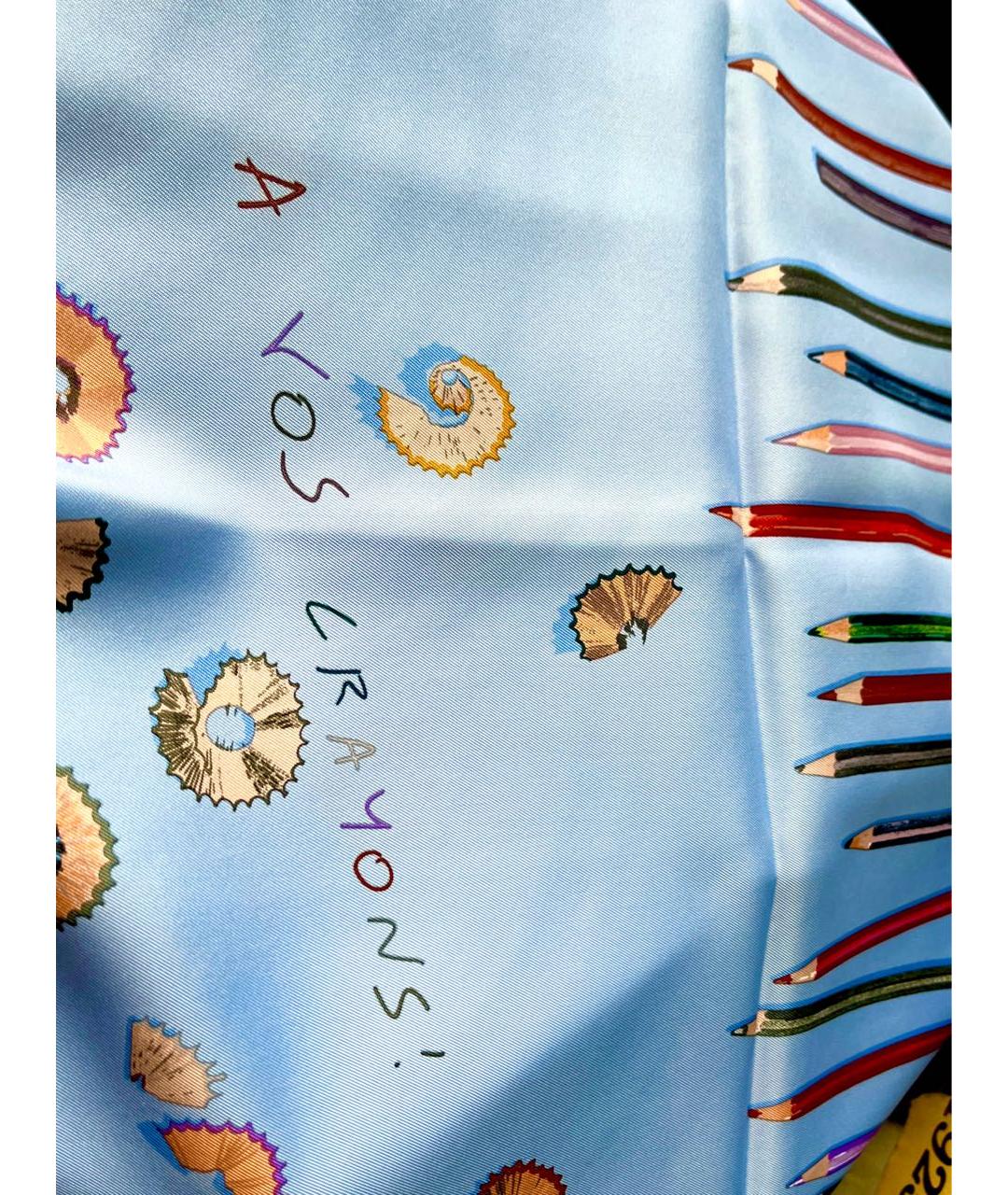 HERMES Голубой шелковый платок, фото 5