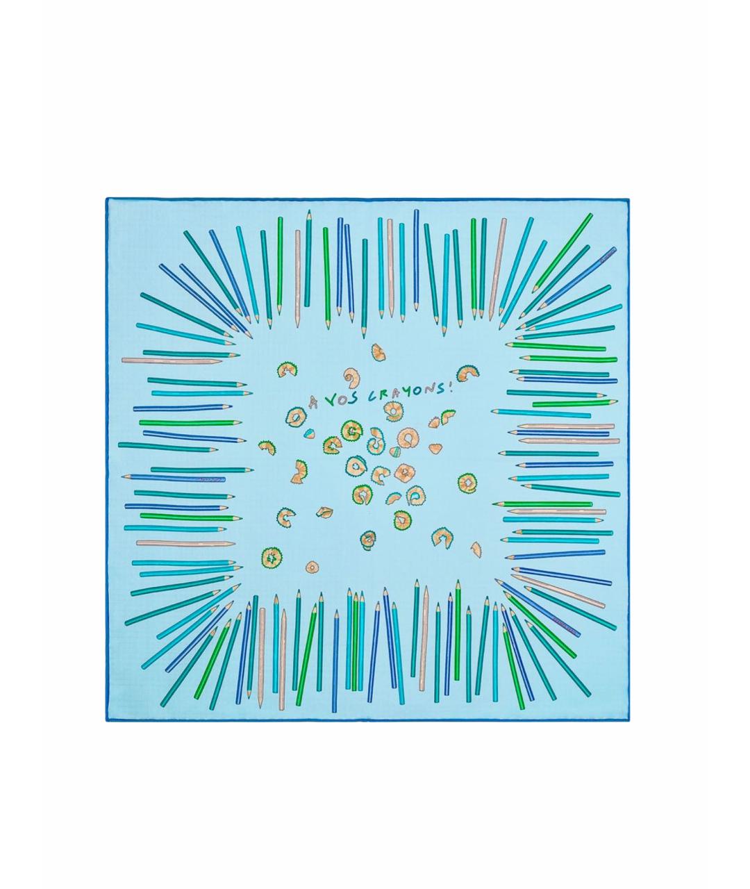 HERMES Голубой шелковый платок, фото 1