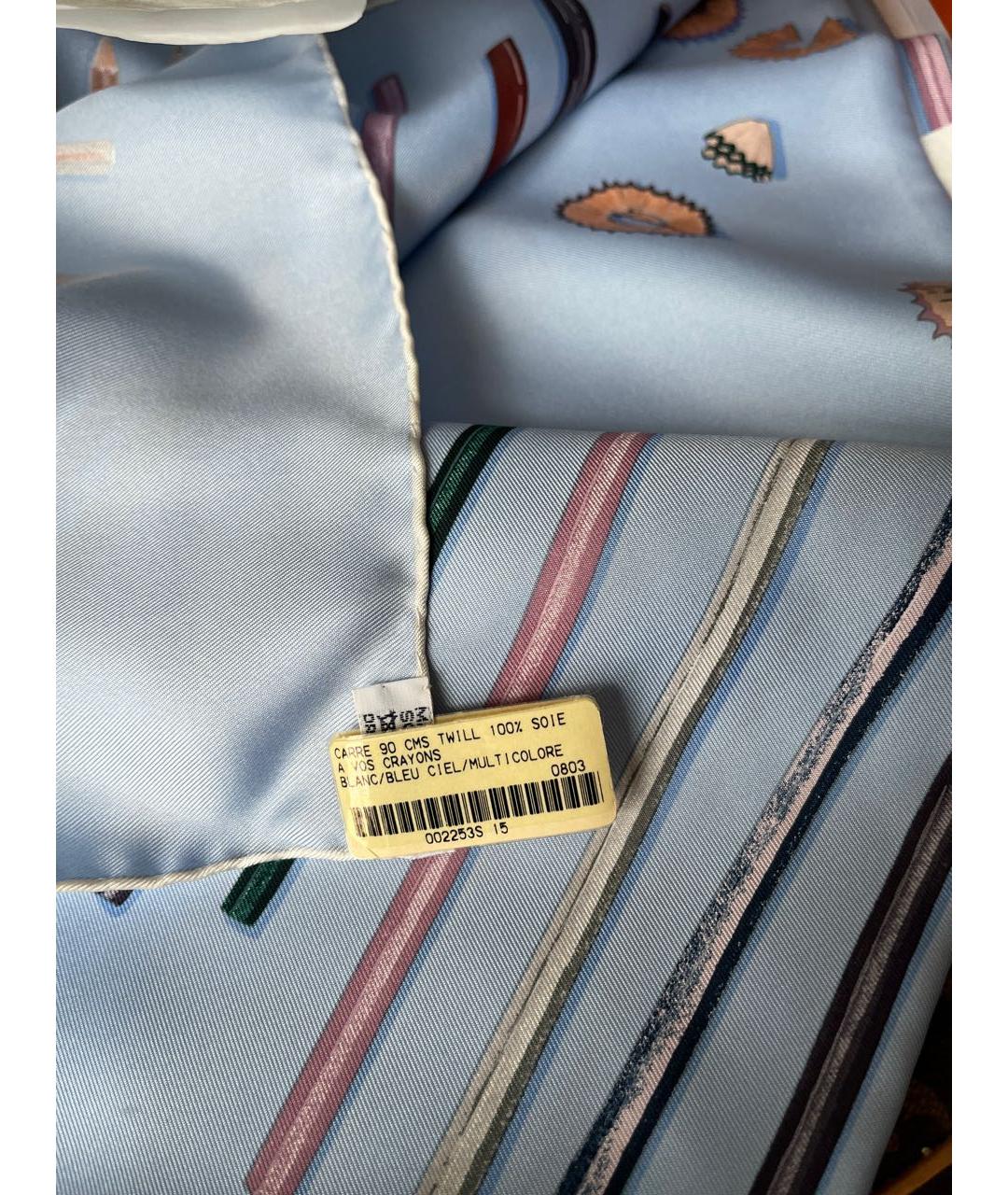 HERMES Голубой шелковый платок, фото 6