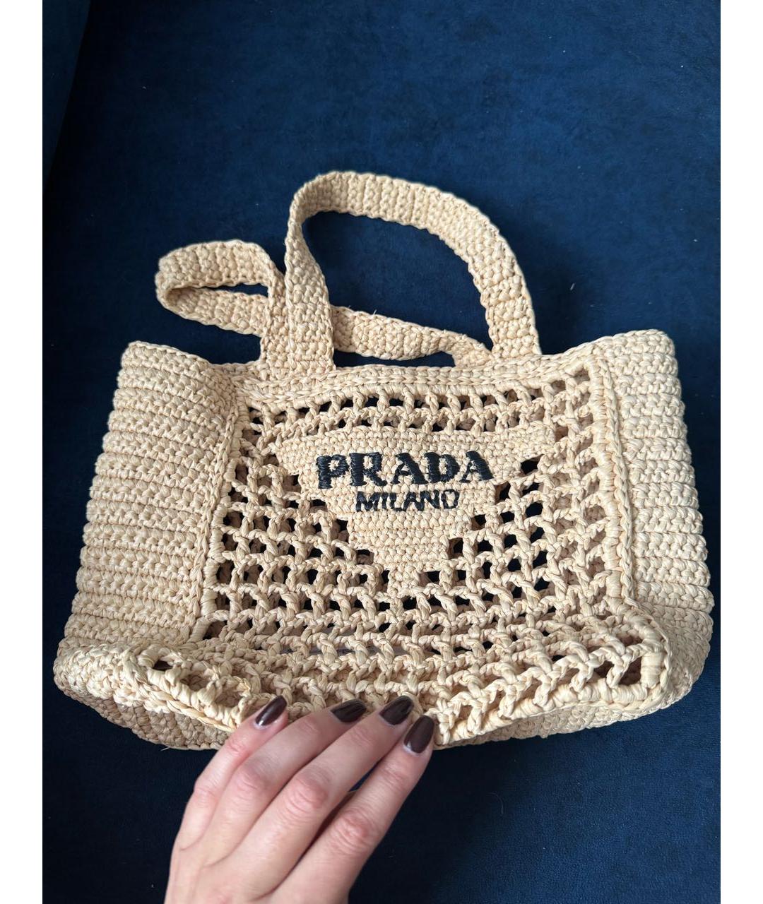 PRADA Бежевая пелетеная пляжная сумка, фото 6
