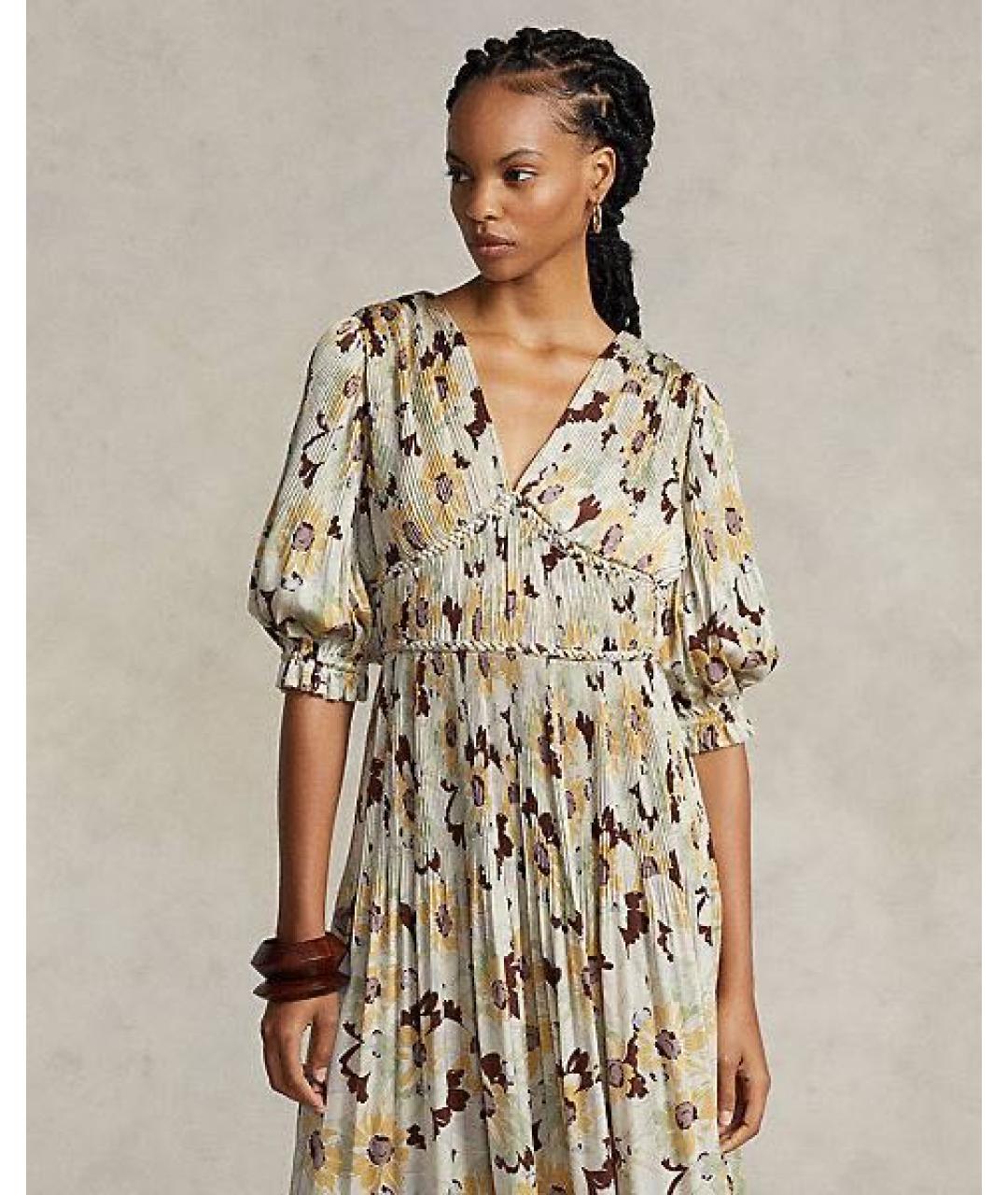 POLO RALPH LAUREN Бежевое полиэстеровое платье, фото 8