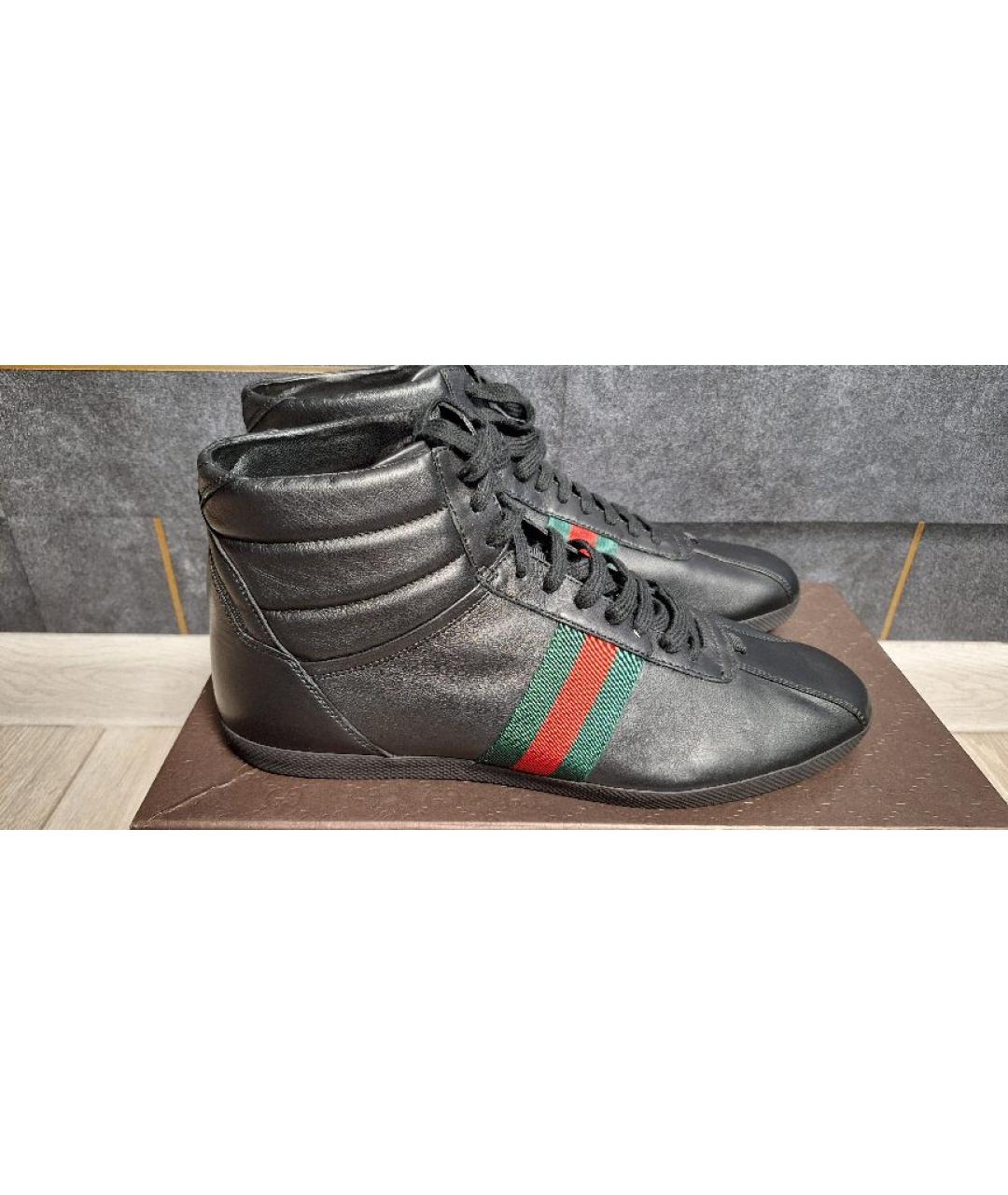 GUCCI Черные кожаные высокие кроссовки / кеды, фото 8