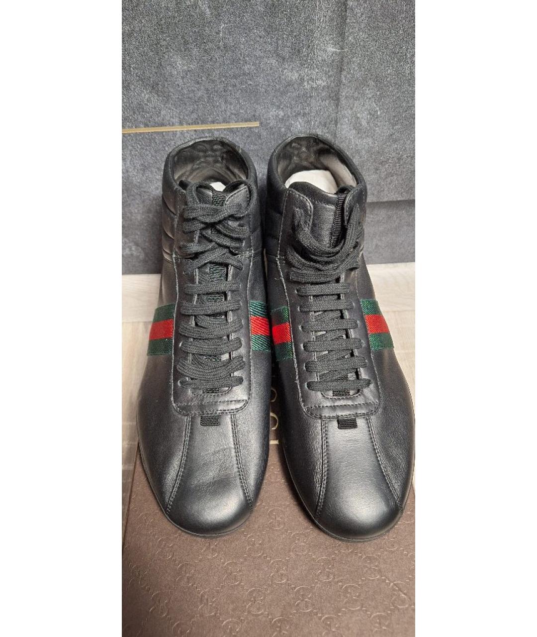 GUCCI Черные кожаные высокие кроссовки / кеды, фото 2