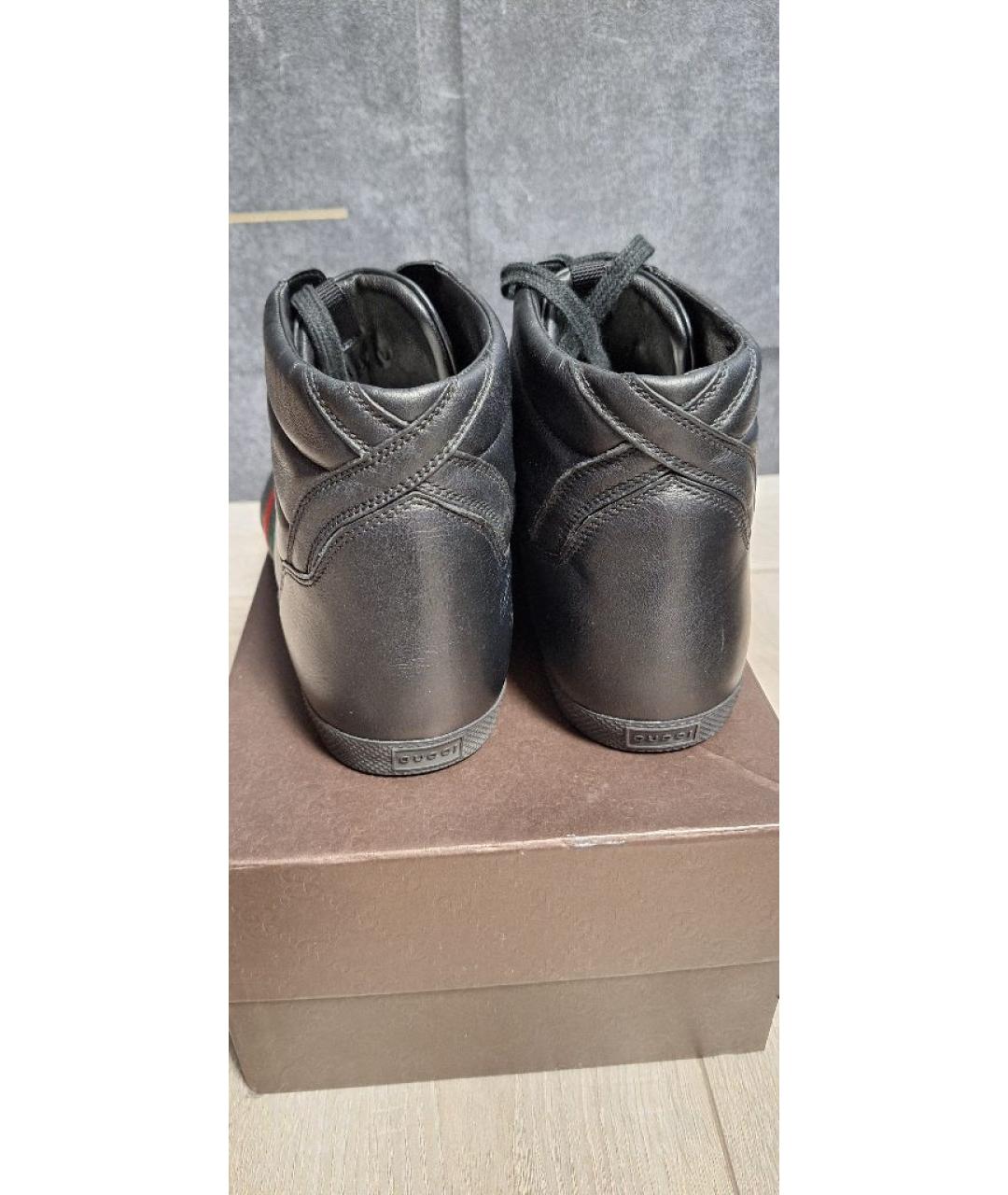 GUCCI Черные кожаные высокие кроссовки / кеды, фото 4