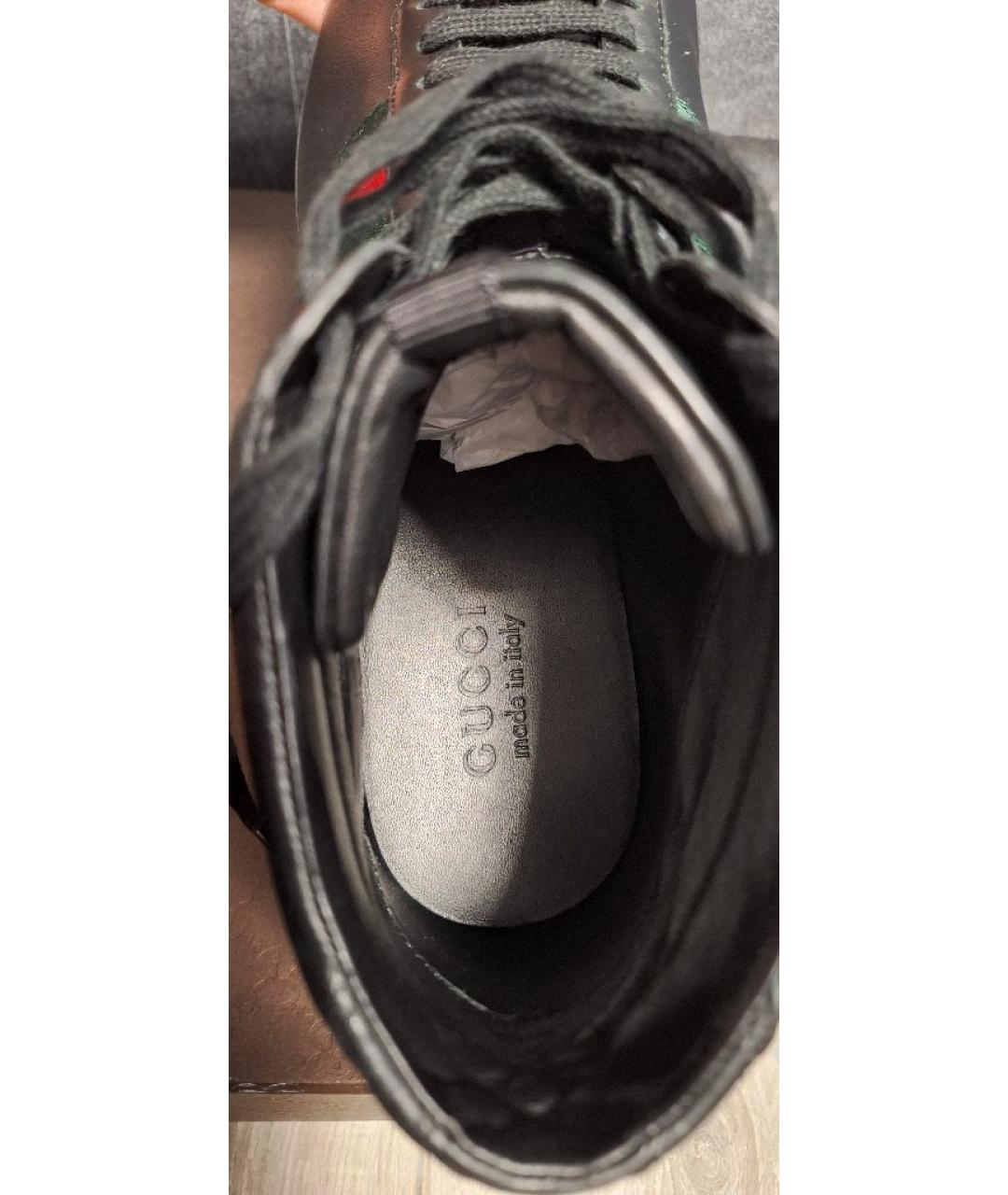 GUCCI Черные кожаные высокие кроссовки / кеды, фото 3