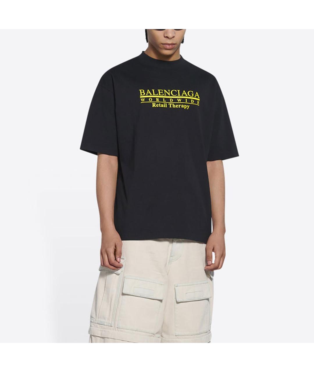 BALENCIAGA Черная хлопковая футболка, фото 4
