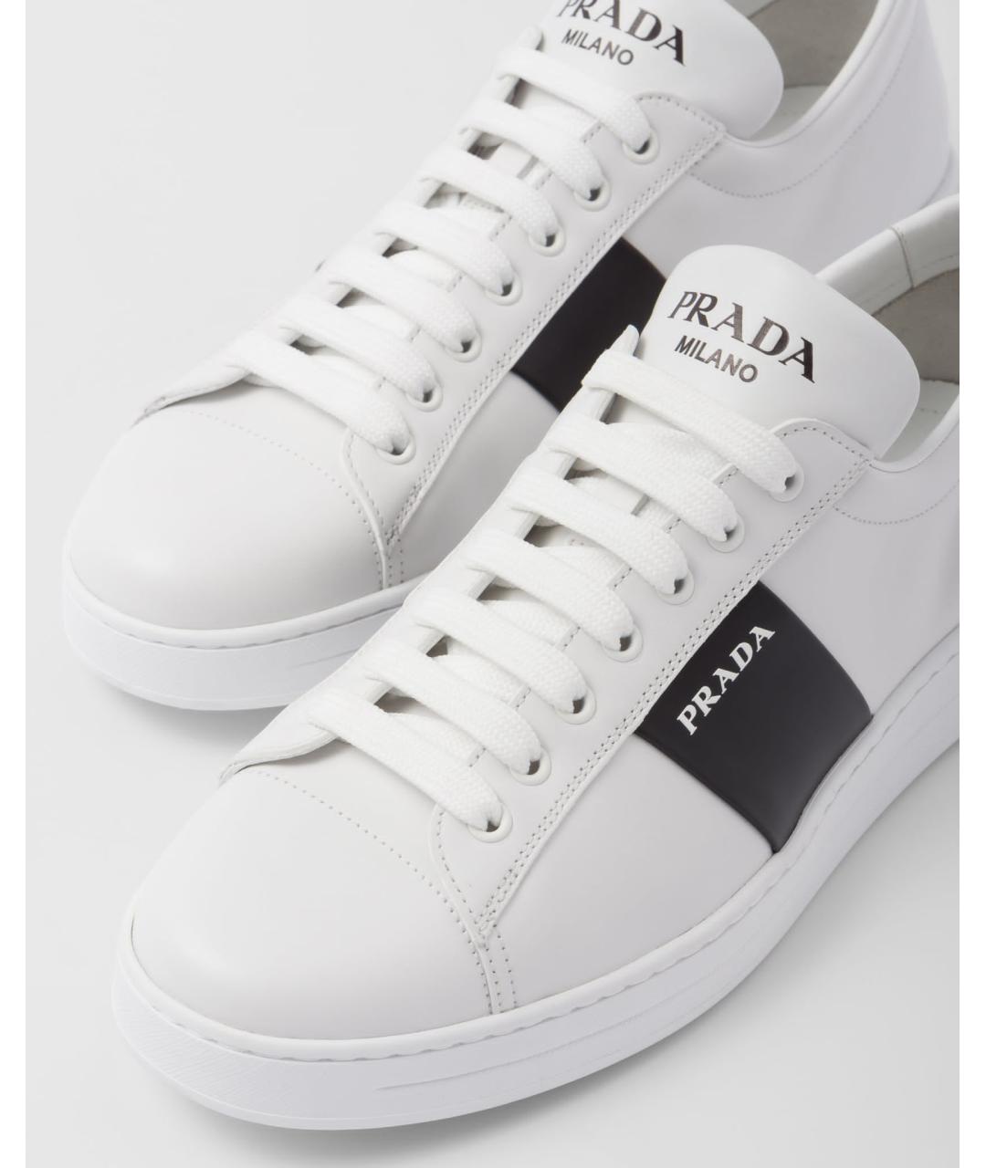 PRADA Белые кожаные низкие кроссовки / кеды, фото 2