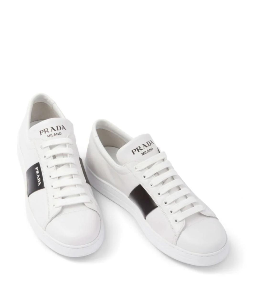 PRADA Белые кожаные низкие кроссовки / кеды, фото 4