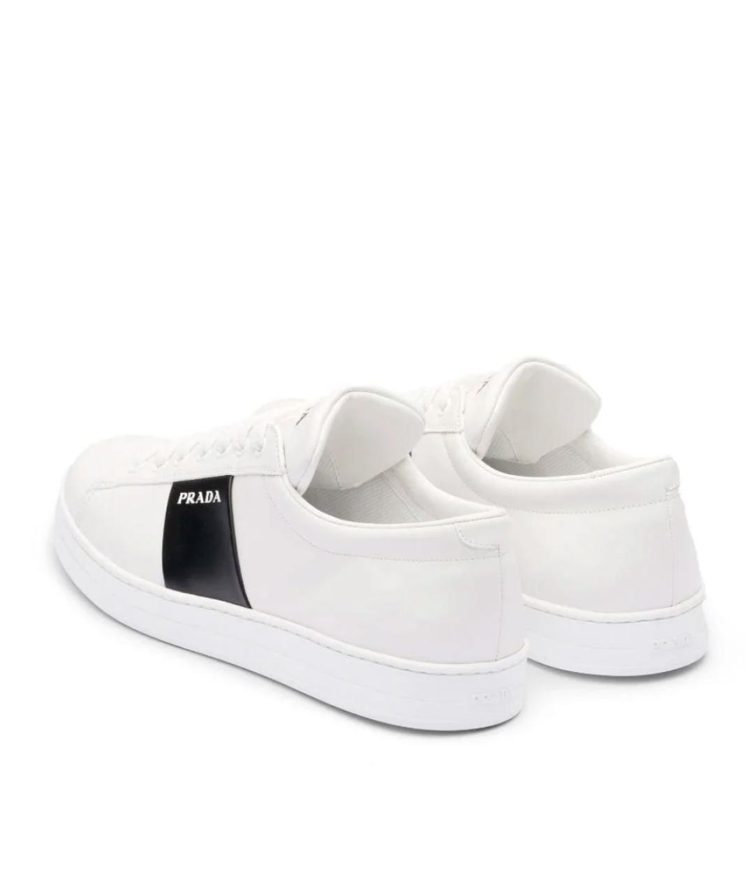 PRADA Белые кожаные низкие кроссовки / кеды, фото 3