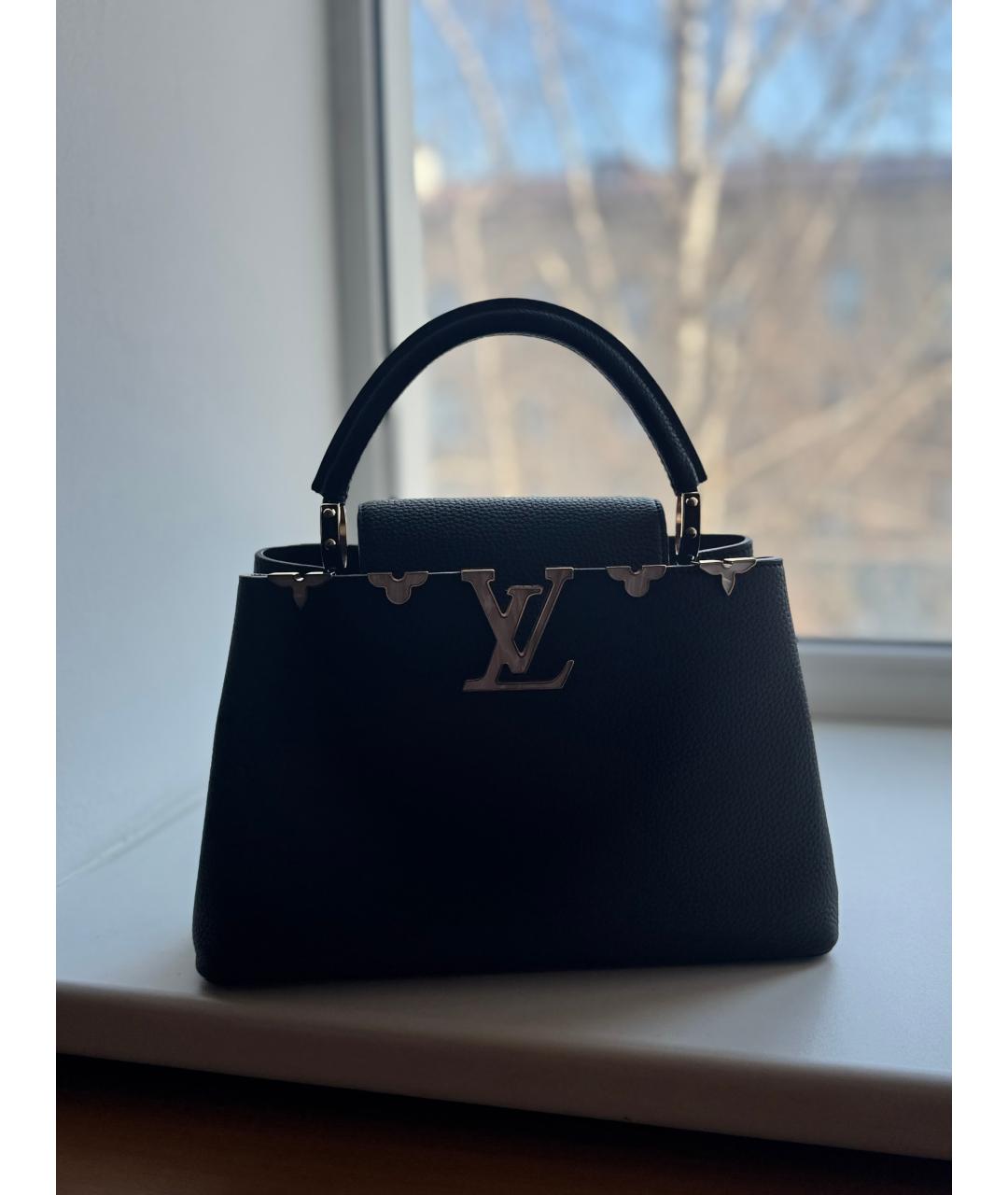 LOUIS VUITTON Черная кожаная сумка с короткими ручками, фото 5