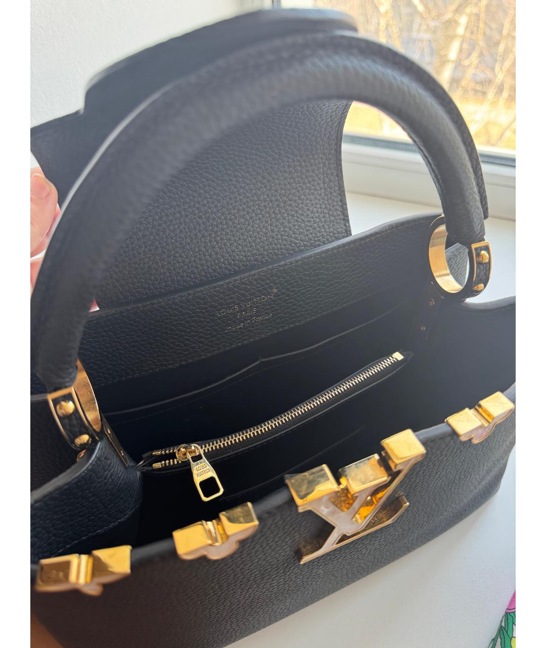 LOUIS VUITTON Черная кожаная сумка с короткими ручками, фото 4