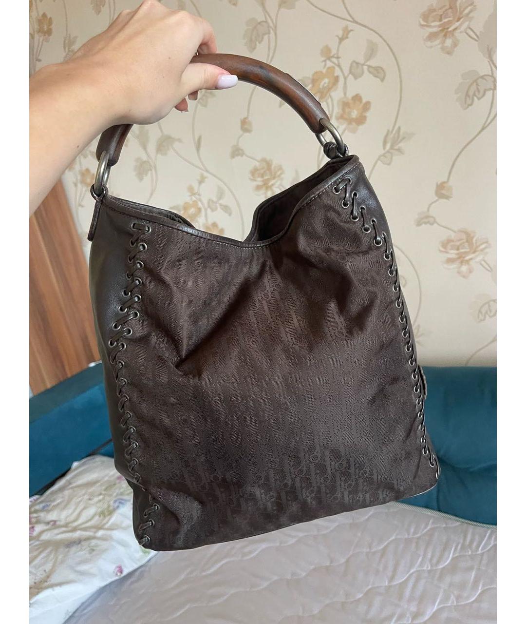 CHRISTIAN DIOR Коричневая кожаная сумка с короткими ручками, фото 3