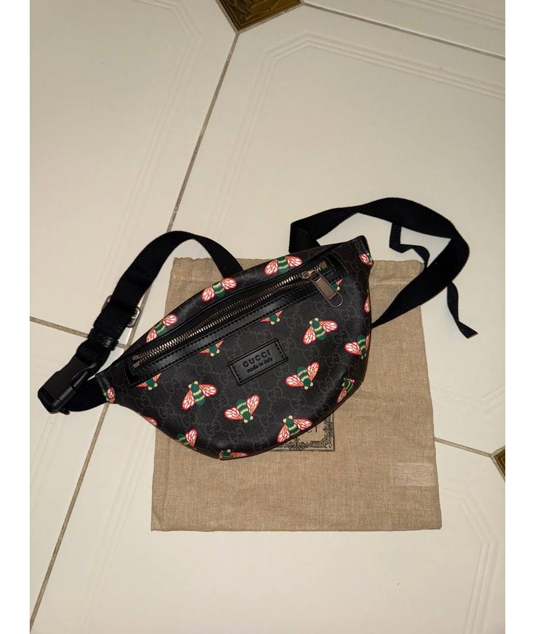 GUCCI Черная барсетка из искусственной кожи, фото 5
