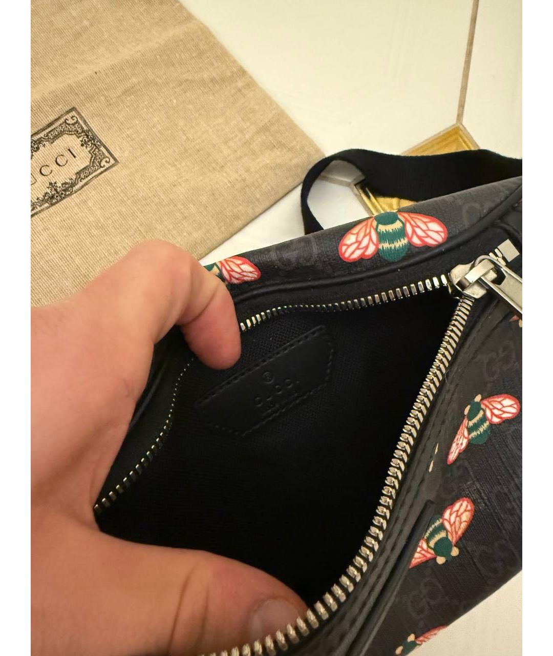 GUCCI Черная барсетка из искусственной кожи, фото 4